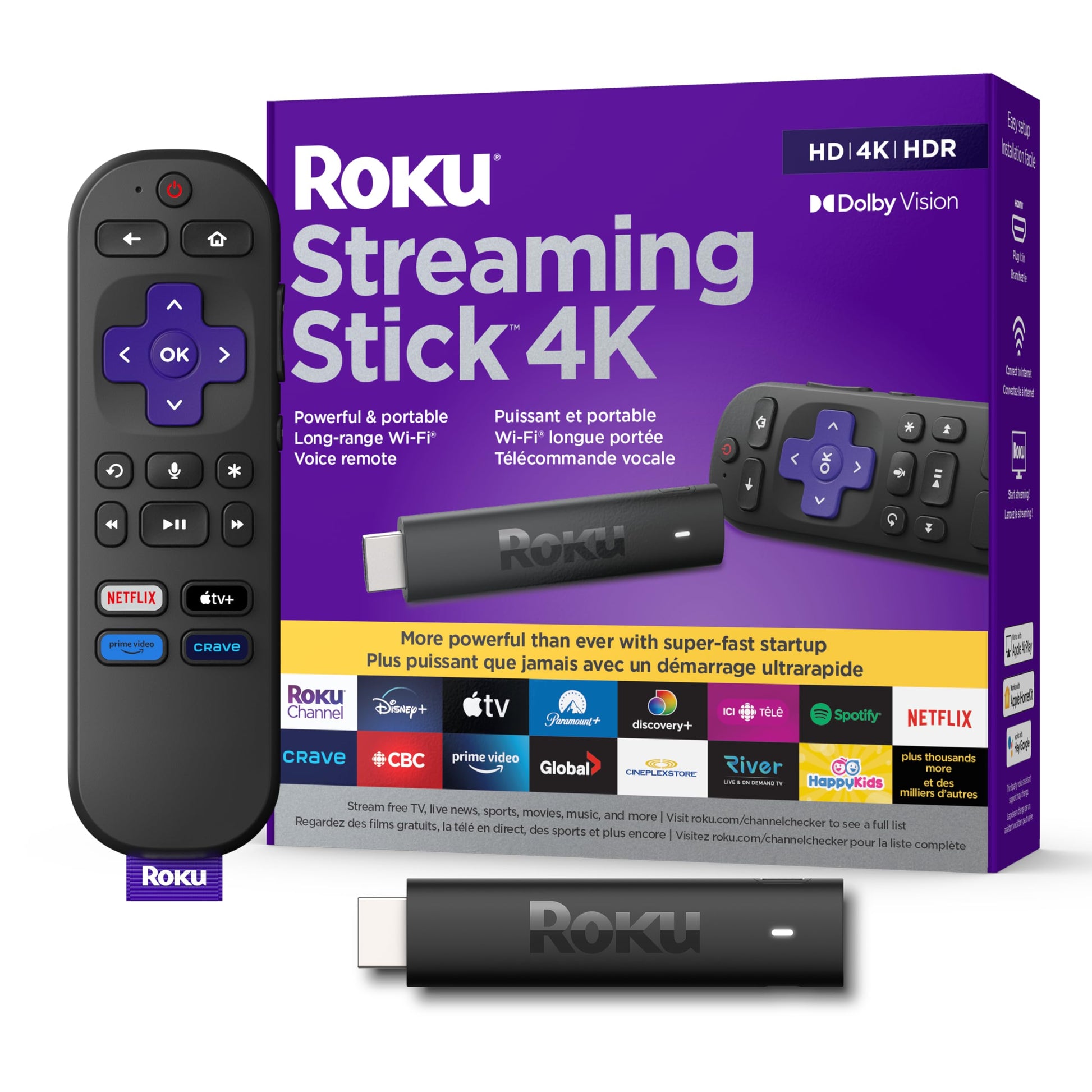 Roku Streaming Stick 4K | Dispositivo de transmisión 4K/HDR/Dolby Vision con control remoto de voz con controles de TV y Wi-Fi de largo alcance (reacondicionado)
