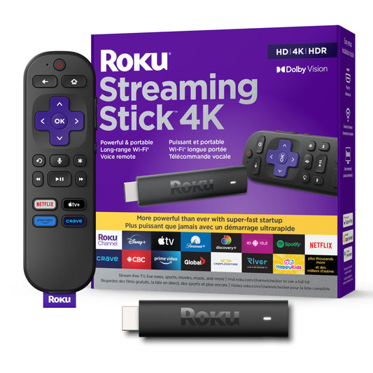Dispositivo de Transmisión Roku 4K HDR Dolby Vision Negro Reacondicionado con Control Remoto de Voz y Wi-Fi de Largo Alcance