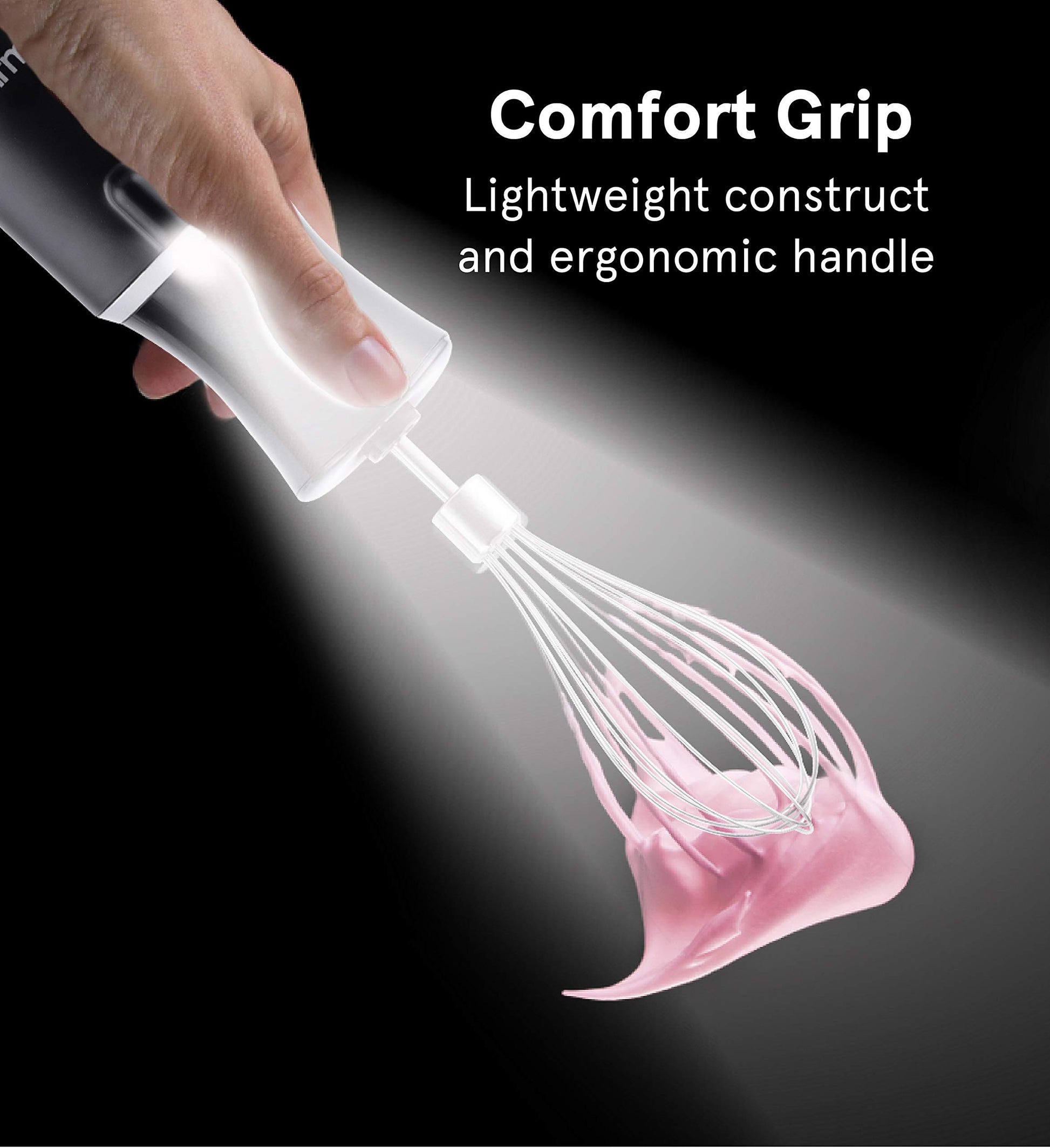 Gourmia GHB2360 Batidora de mano de inmersión iluminadora de 12 velocidades con modo turbo - Mango ergonómico cómodo - Accesorio de batidor incluido - Foco LED integrado - Motor de 300 W - Negro