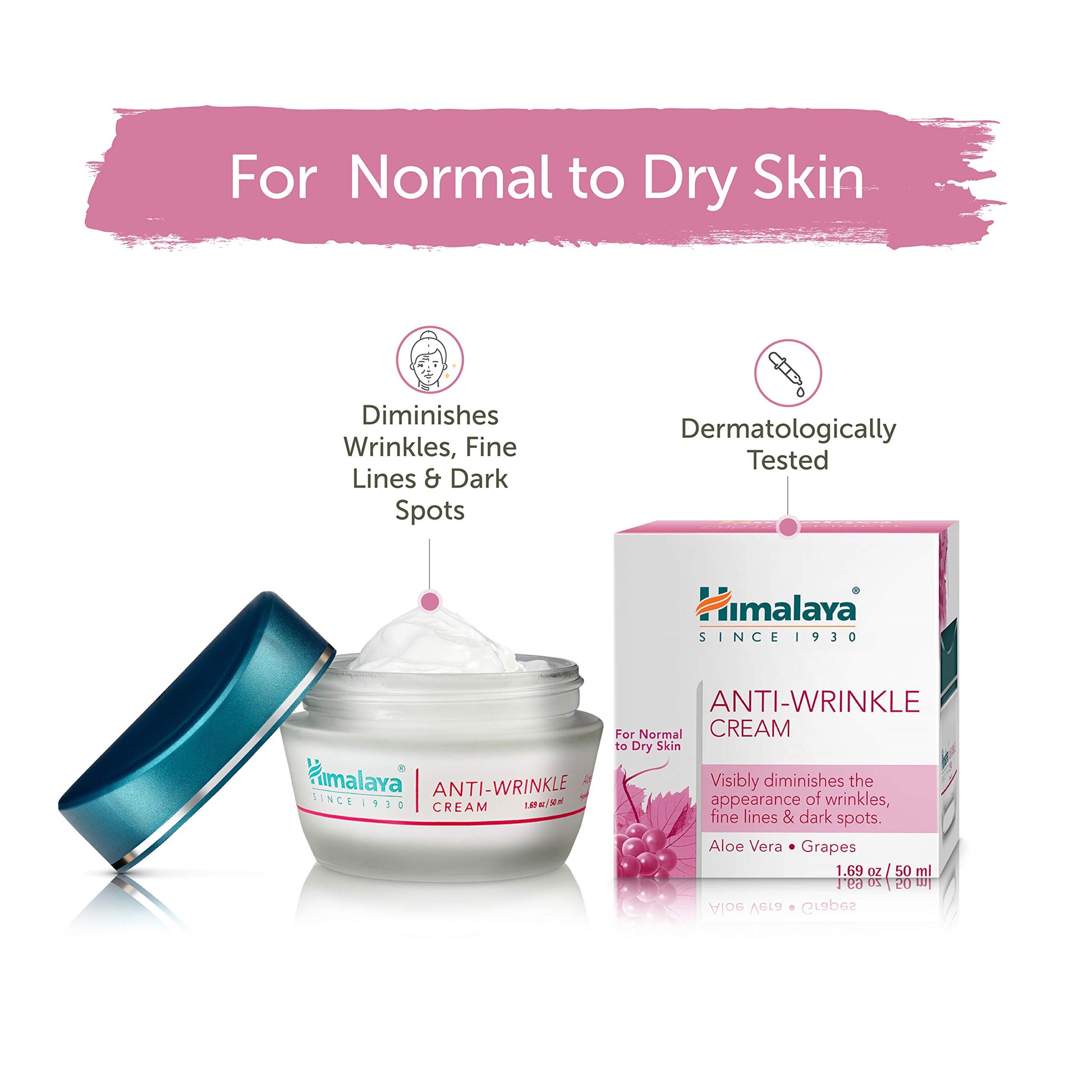 Crema anti-arrugas con Aloe vera y extracto de Uva, 1.69Oz/50ml