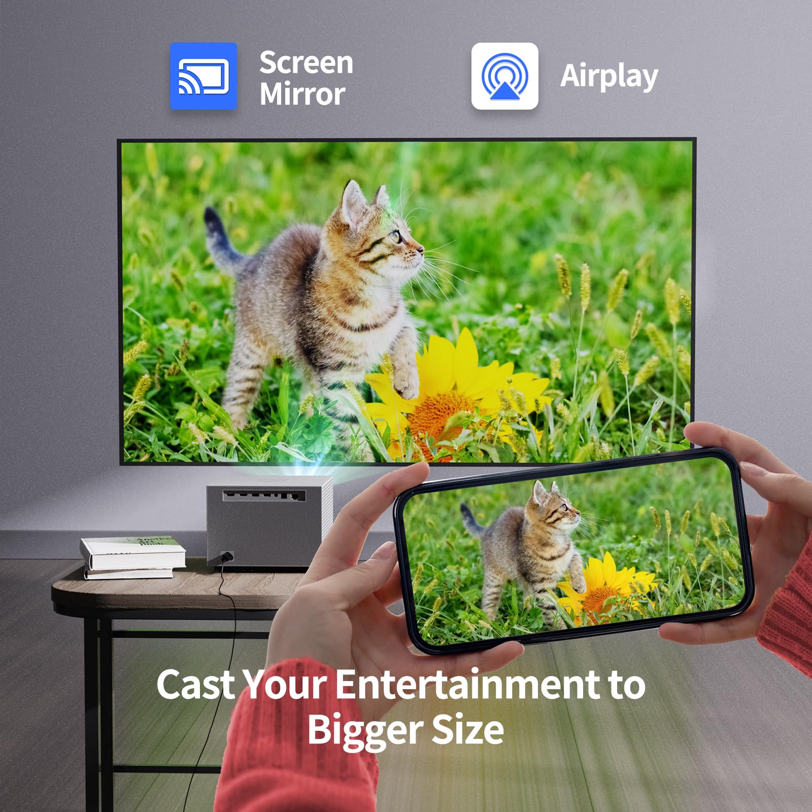 Proyector de Películas WEMAX Vogue Pro 1080p 1600 Lúmenes HDR10 con WiFi y Bluetooth, Dolby Audio DTS-HD, Compatible con Video 4K y Proyección Lateral