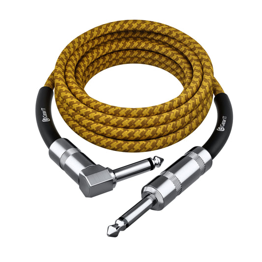 Cable de Audio para Instrumento GEARIit Café Amarillo Ángulo Recto a Macho Recto 1/4 Pulgadas para Guitarra Eléctrica y AMP