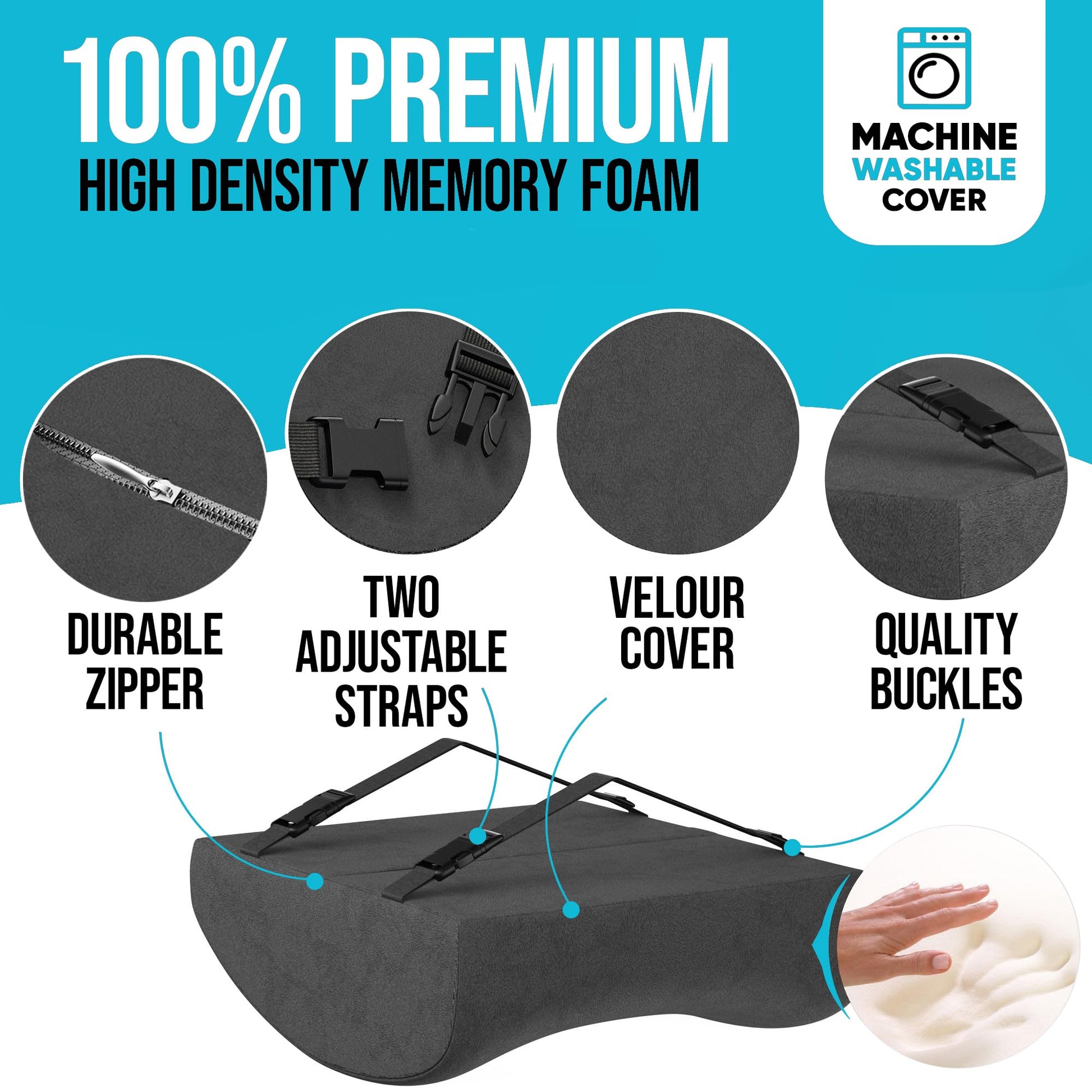 FORTEM Cojín Lumbar de Silla de Oficina, Almohada de Apoyo Lumbar, Cojín Lumbar para Silla de Escritorio, Almohada Viscoelástica para la Espalda, Funda Lavable (Gris Oscuro)