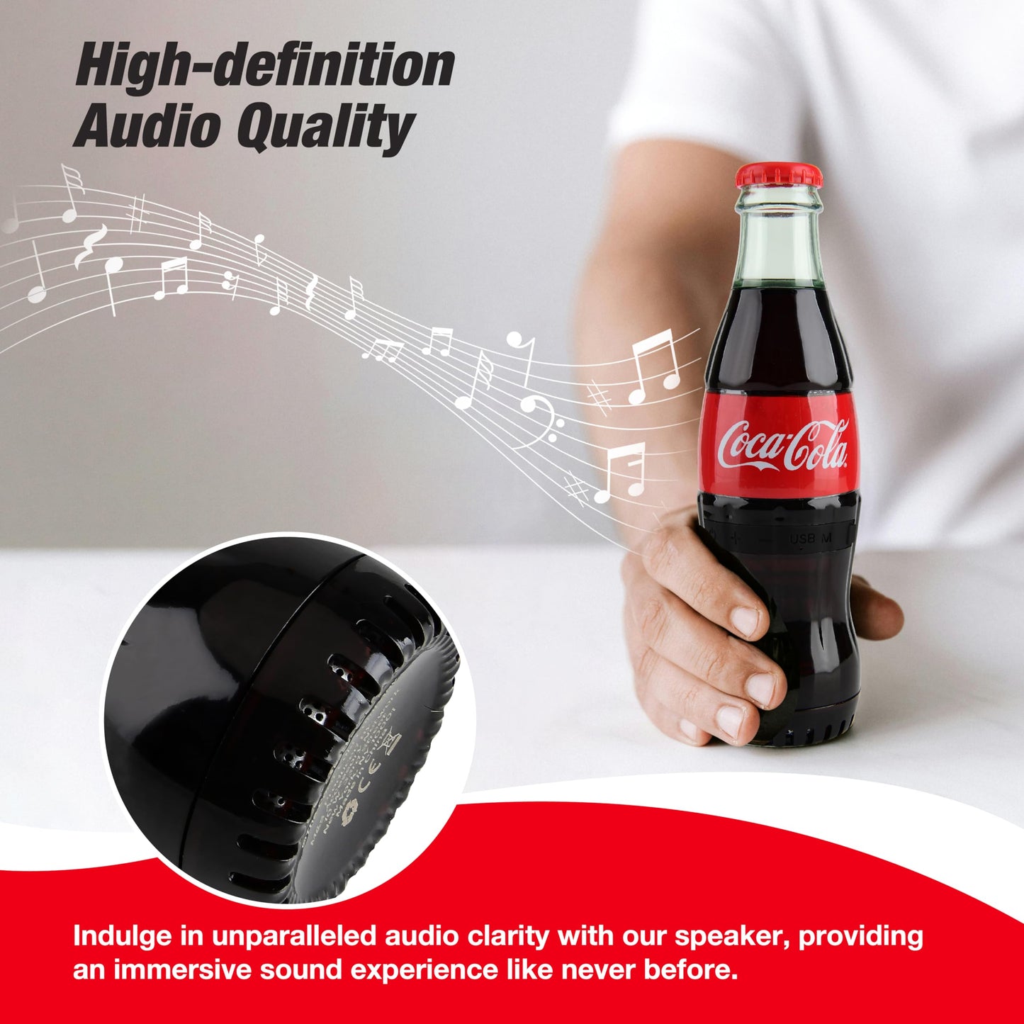 Bocina Bluetooth oficial con forma de botella Coca-Cola – Bocina inalámbrica portátil con Bluetooth 5.0, graves profundos, entrada AUX, batería de larga duración – Sonido HD fuerte para uso en casa