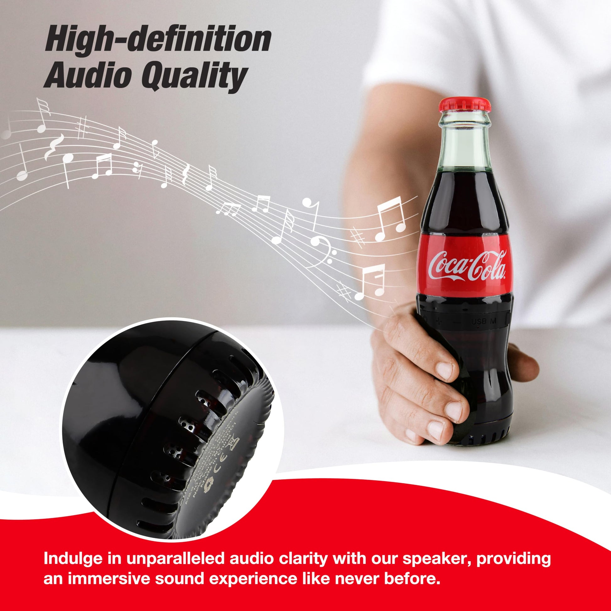 Bocina Bluetooth oficial con forma de botella Coca-Cola – Bocina inalámbrica portátil con Bluetooth 5.0, graves profundos, entrada AUX, batería de larga duración – Sonido HD fuerte para uso en casa