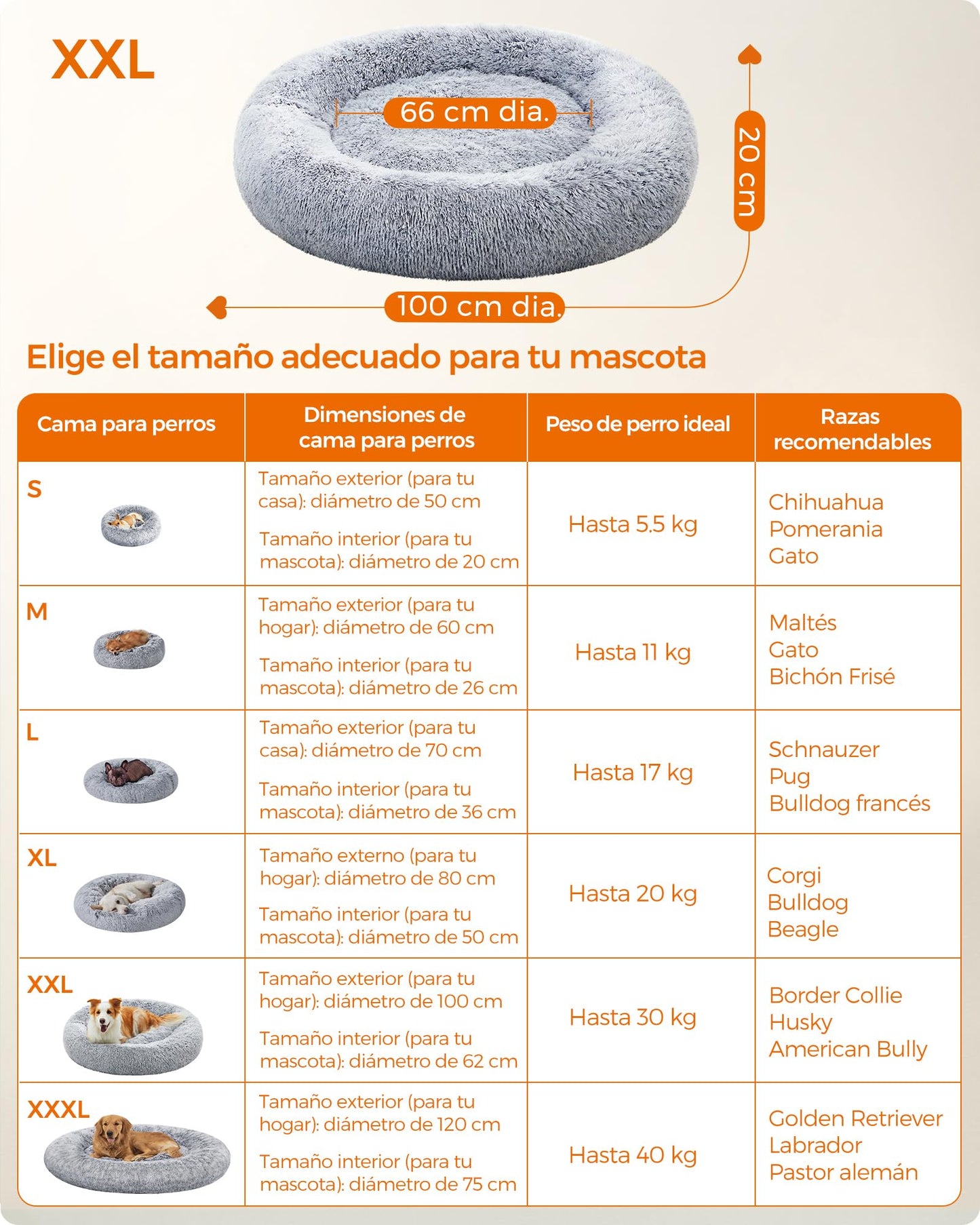 Feandrea Cama de Perros, Cama para Mascotas, Diámetro de 100 cm, Cojín Central Extraíble y Lavable, Alfombra de Felpa, Gris Ombré MPGW042G01