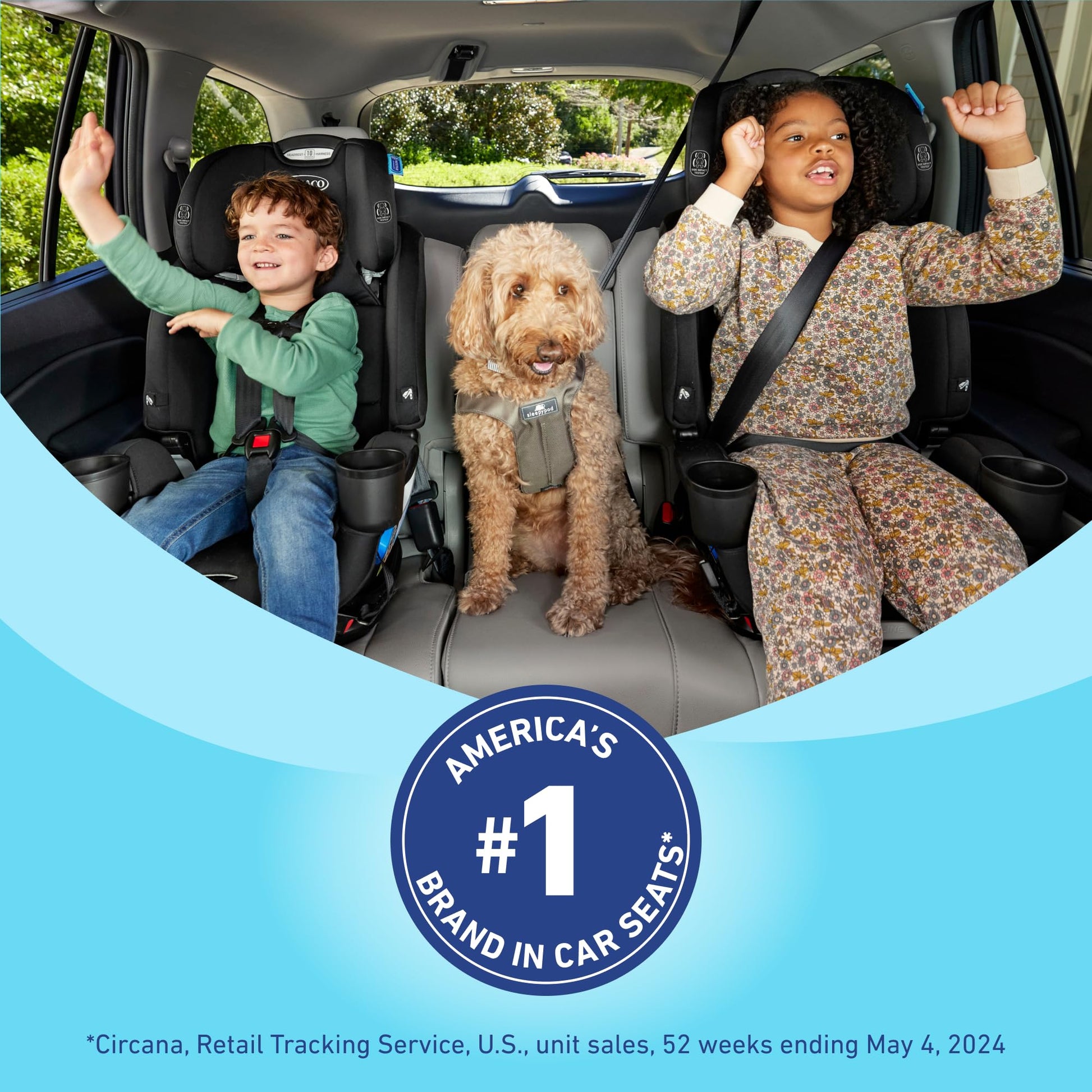 Graco SlimFit 3 en 1 Asiento de coche convertible, diseño que ahorra espacio, Darcie, adecuado para trasero y delantero, asiento elevador de respaldo alto con reposacabezas de 10 posiciones