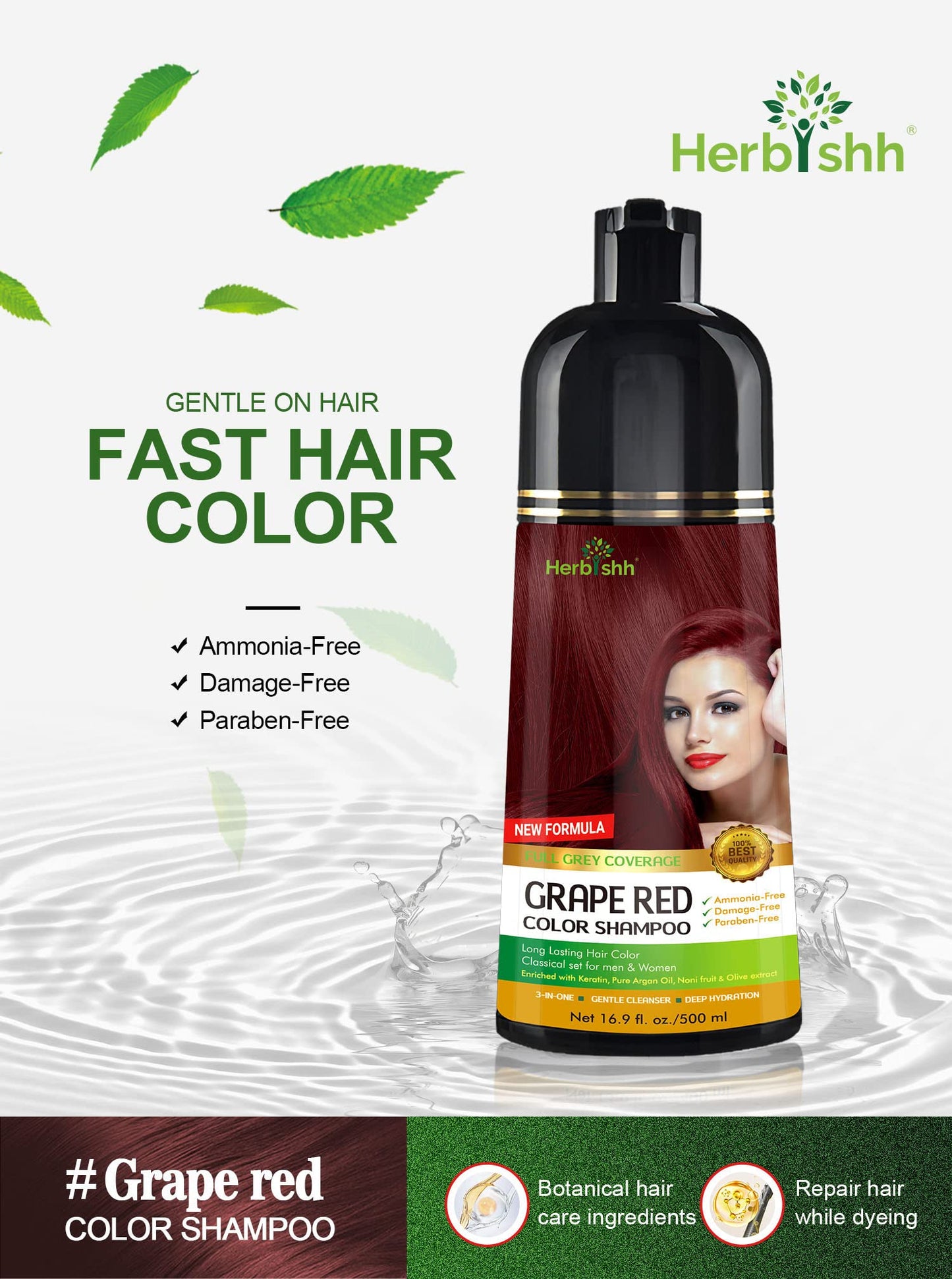 Herbishh - Champú colorante para cabello gris, champú con tinte natural para el cabello, colorea el cabello en minutos