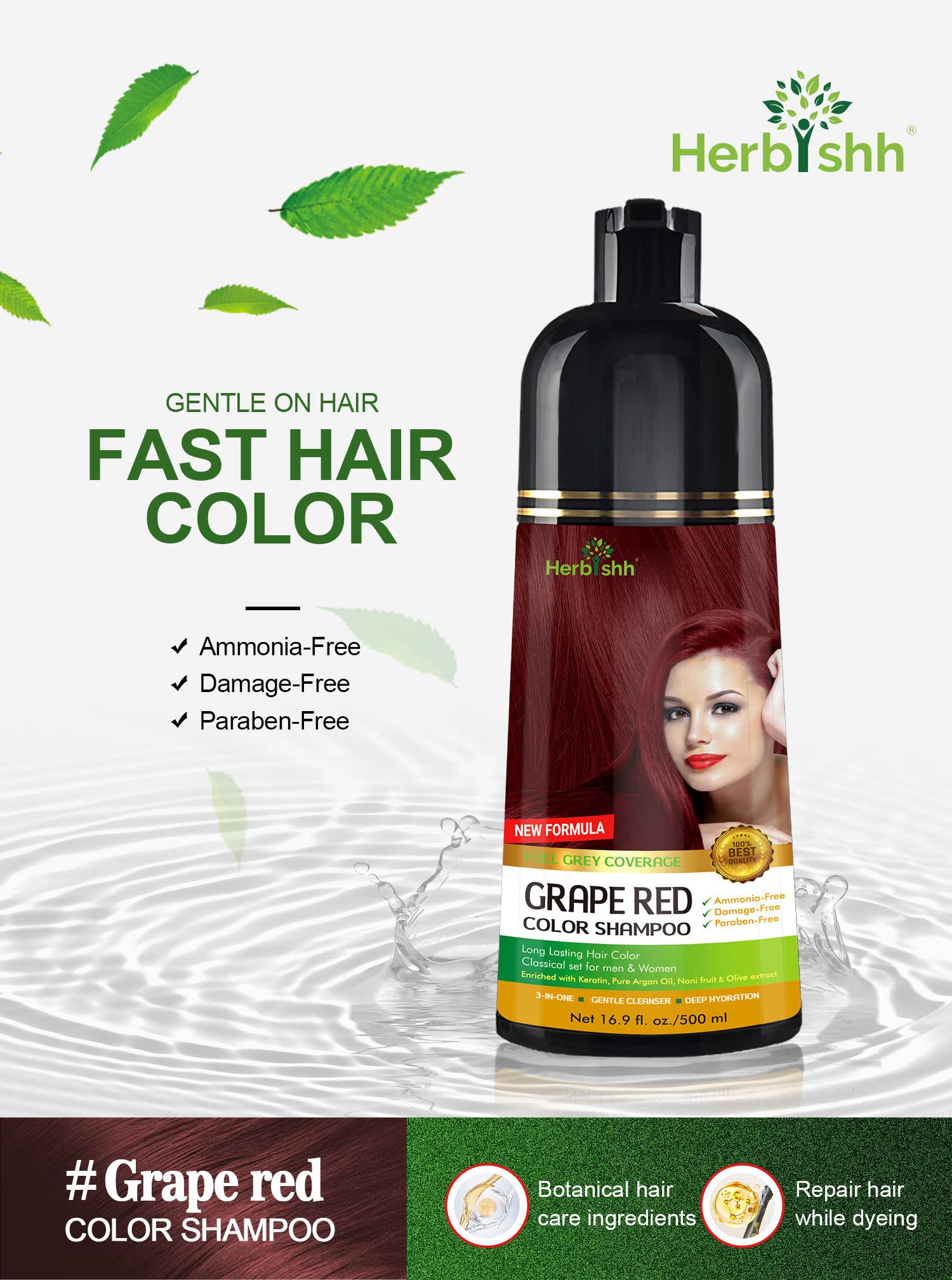Herbishh - Champú colorante para cabello gris, champú con tinte natural para el cabello, colorea el cabello en minutos