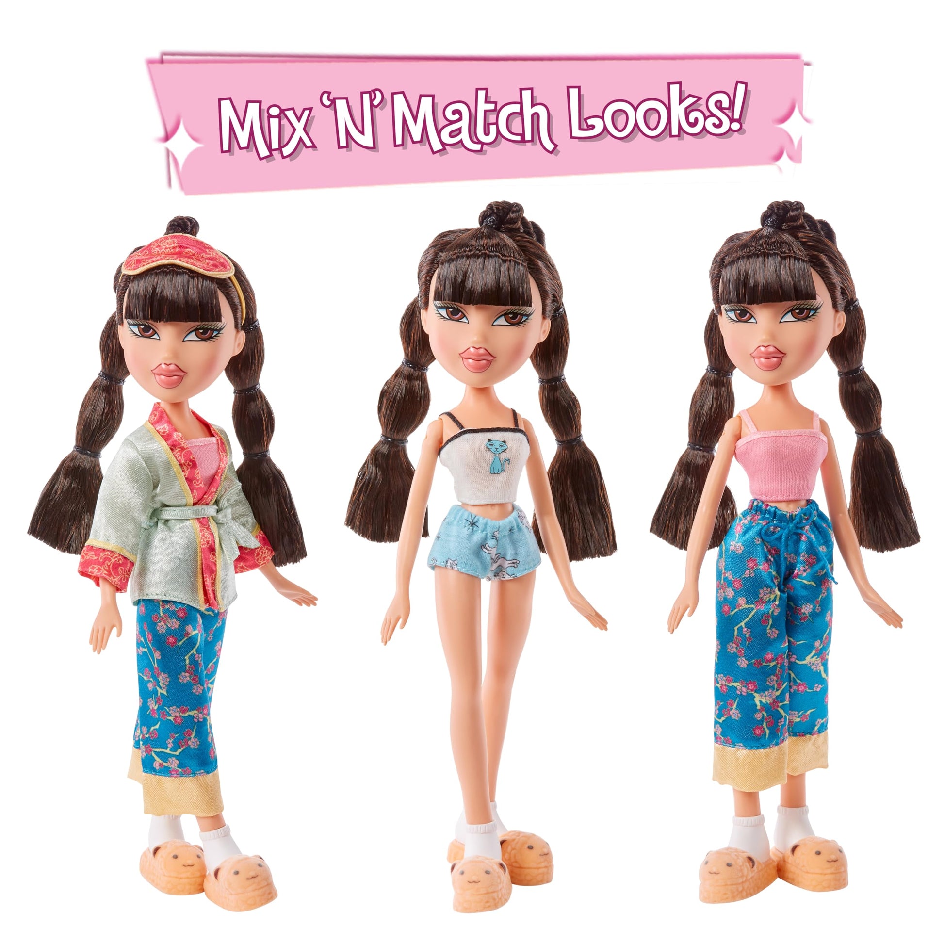 Bratz Fiesta de Pijamas - Muñeca de Moda Jade - con 2 Conjuntos de Pijamas, Animal de Peluche y Accesorios - Apta para Niños y Coleccionistas