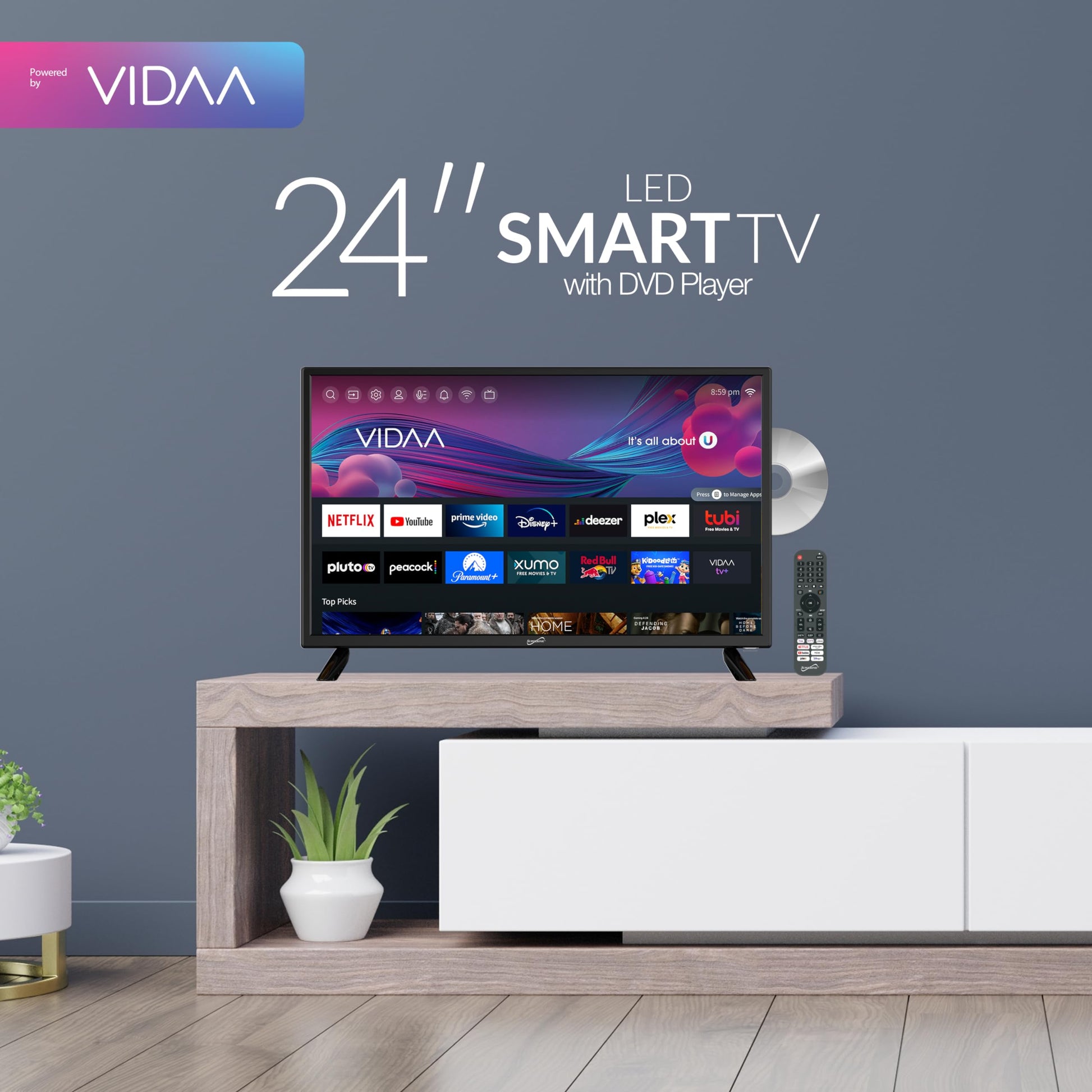 Televisor LED Smart VIDAA Supersonic 24 Pulgadas con Reproductor de DVD Incorporado