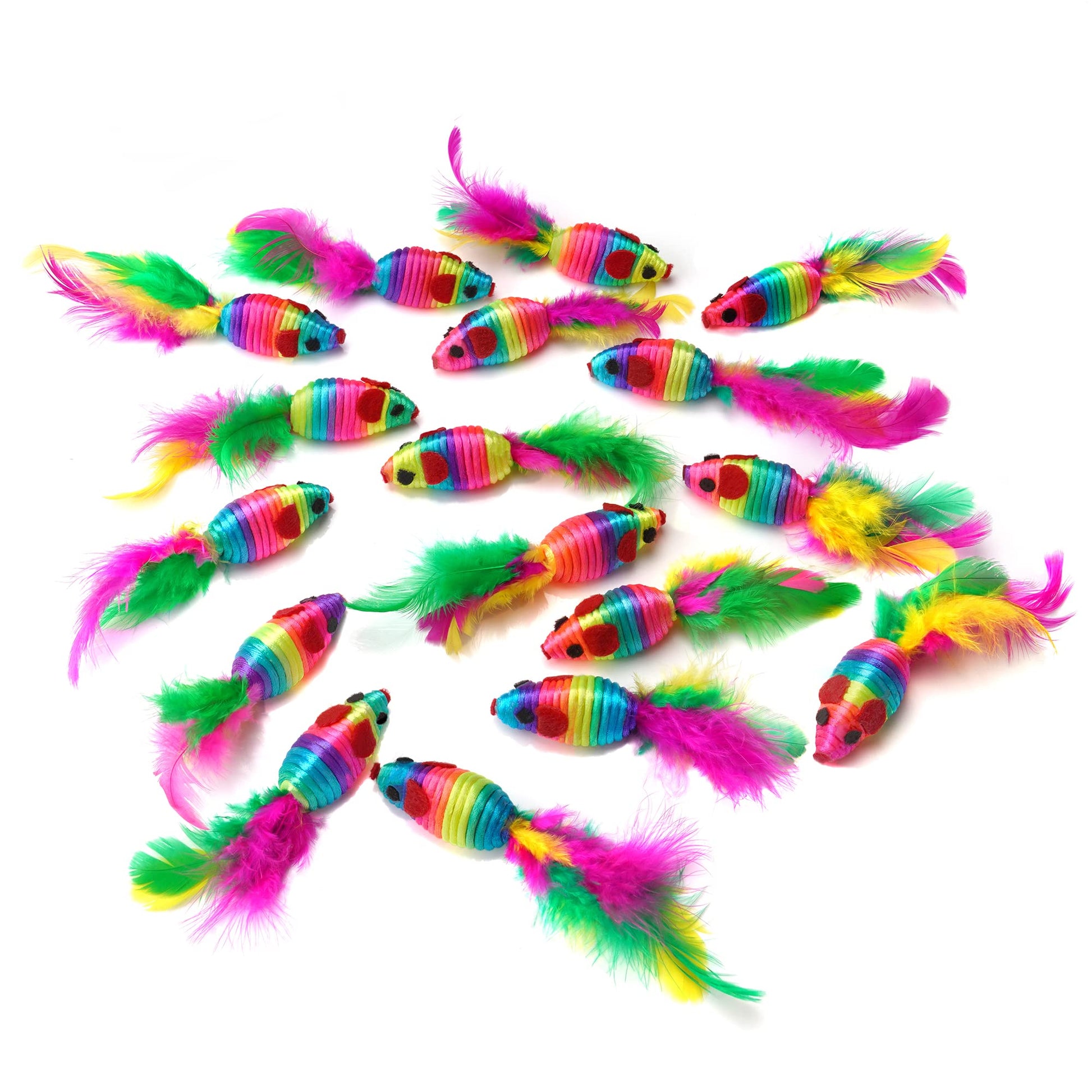 Chiwava 24 Piezas 5 "Juguete de Ratón con Pluma y Cuerda de Arco Iris para Gatitos en Varios Colores