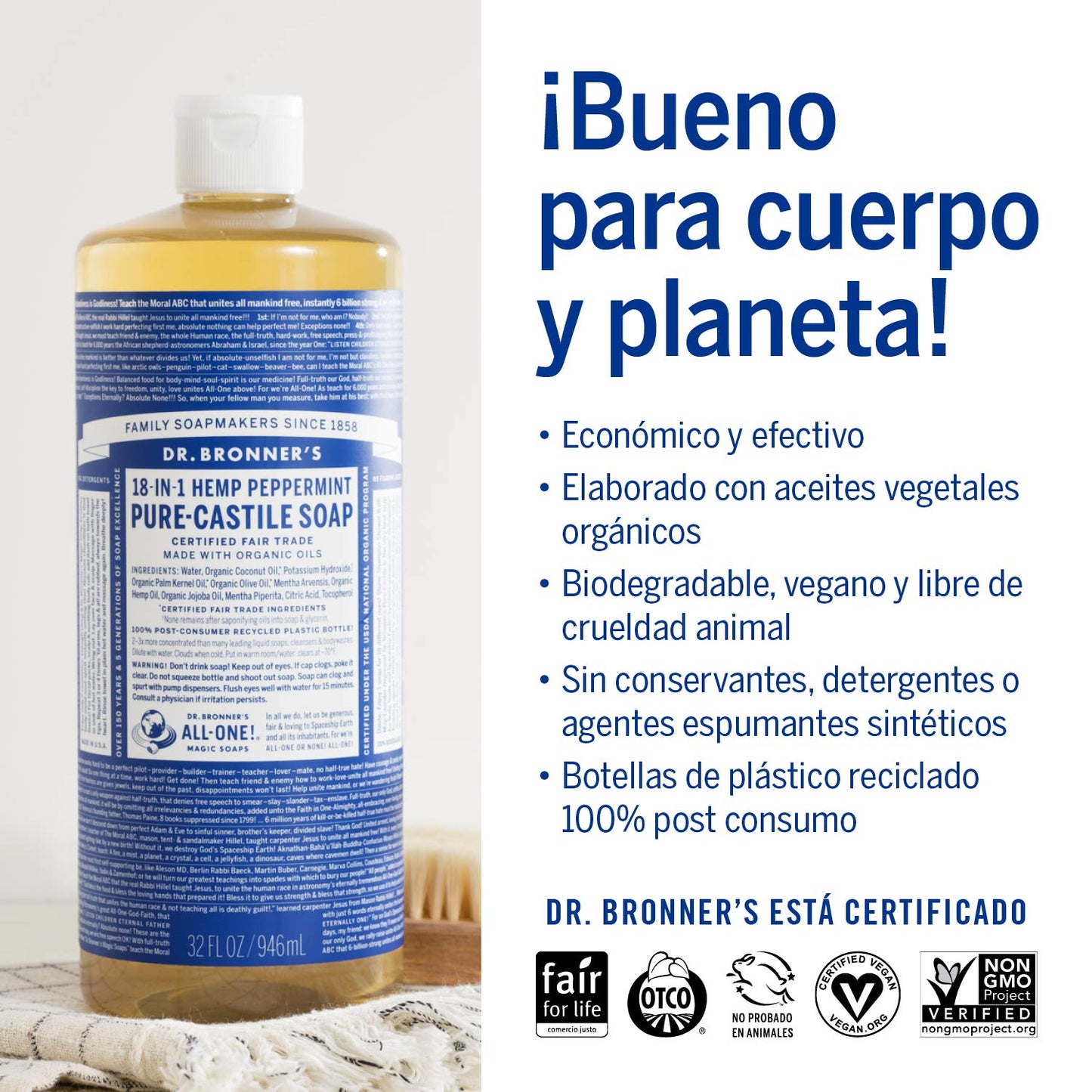 Dr. Bronner's | Jabón de castilla orgánico multiusos, ideal para todo el cuerpo, 100% biodegradable con aceite esencial relajante de Lavanda 946 ml