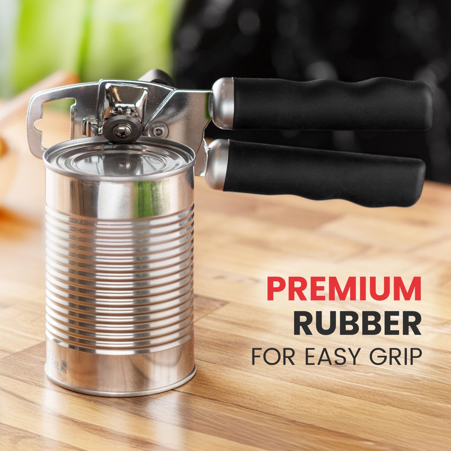 Abrelatas Manual Zulay Kitchen Negro de Acero Inoxidable Resistente con Abrebotellas y Asas de Agarre Suave