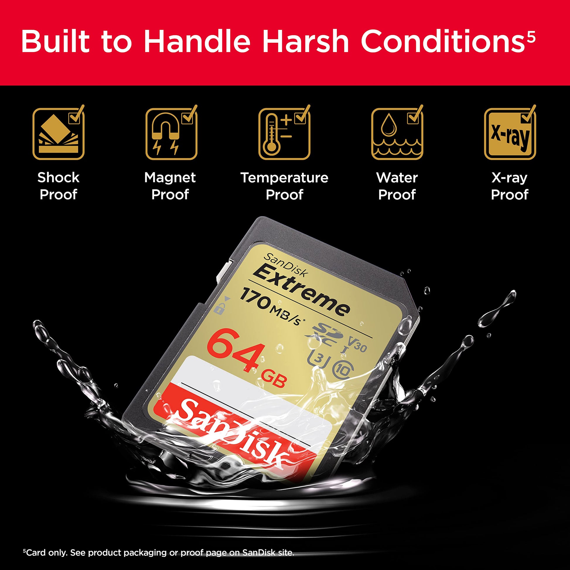 Tarjeta de Memoria SanDisk Extreme 64 GB Transferencia Rápida Impermeable y Resistente para 4K UHD