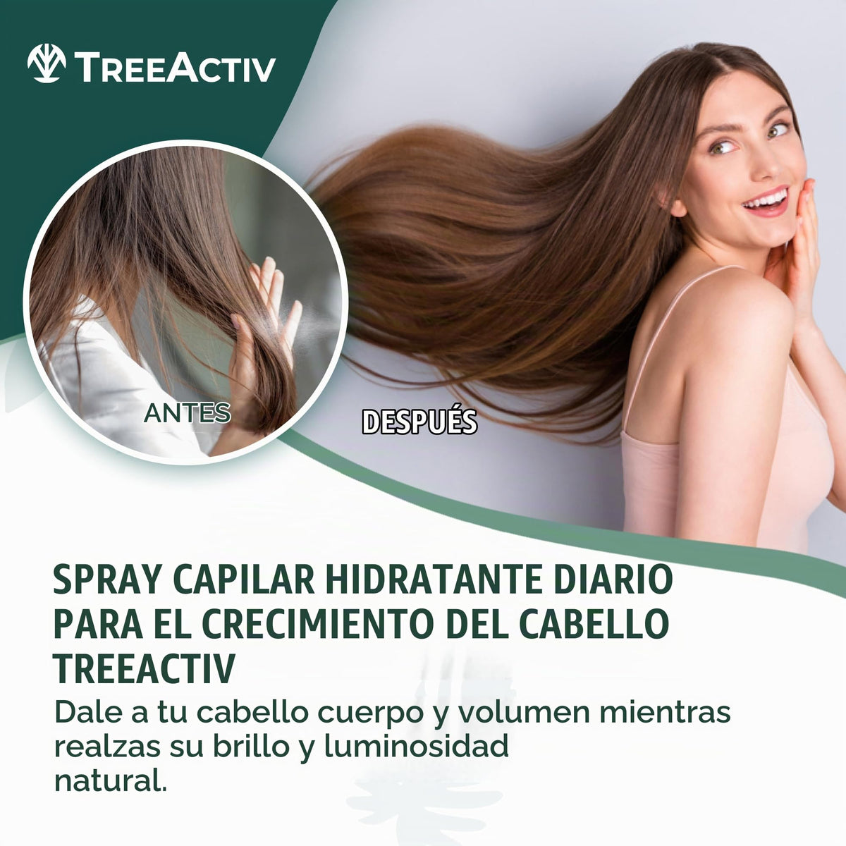 Spray Nutritivo Diario para Crecimiento del Cabello TreeActiv Bamboo Sugarcane con Aceite de Argán y Biotina