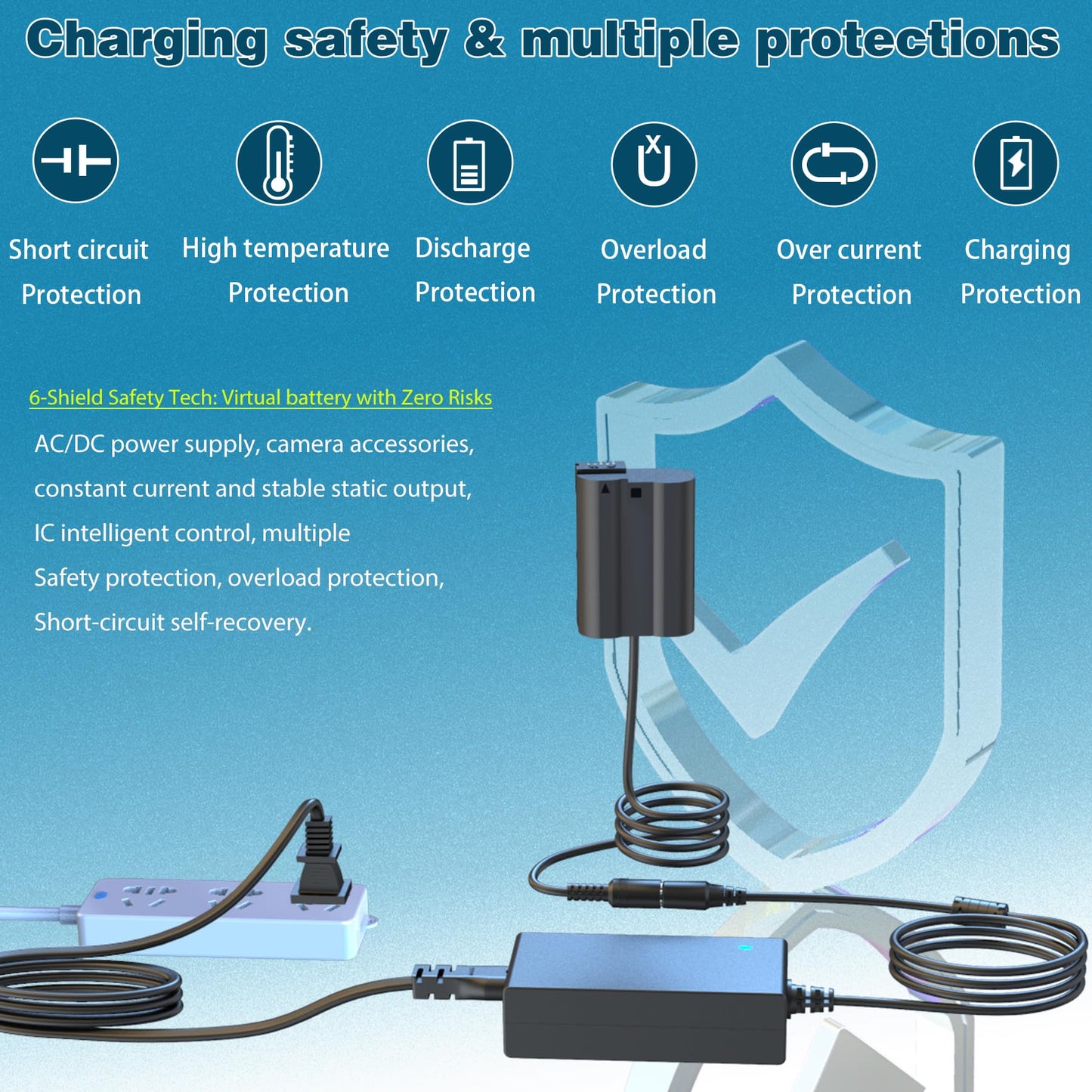 HY1C EP-5B Adaptador de Fuente de Alimentación de CA EN-EL15 Cargador de Batería Simulado para Nikon Z5 Z6 Z7 Z6II Z7II D500 D600 D610 D750 D780 D800 D810 D810A D850 D7000 D7100 D7200 D7500 Cámara