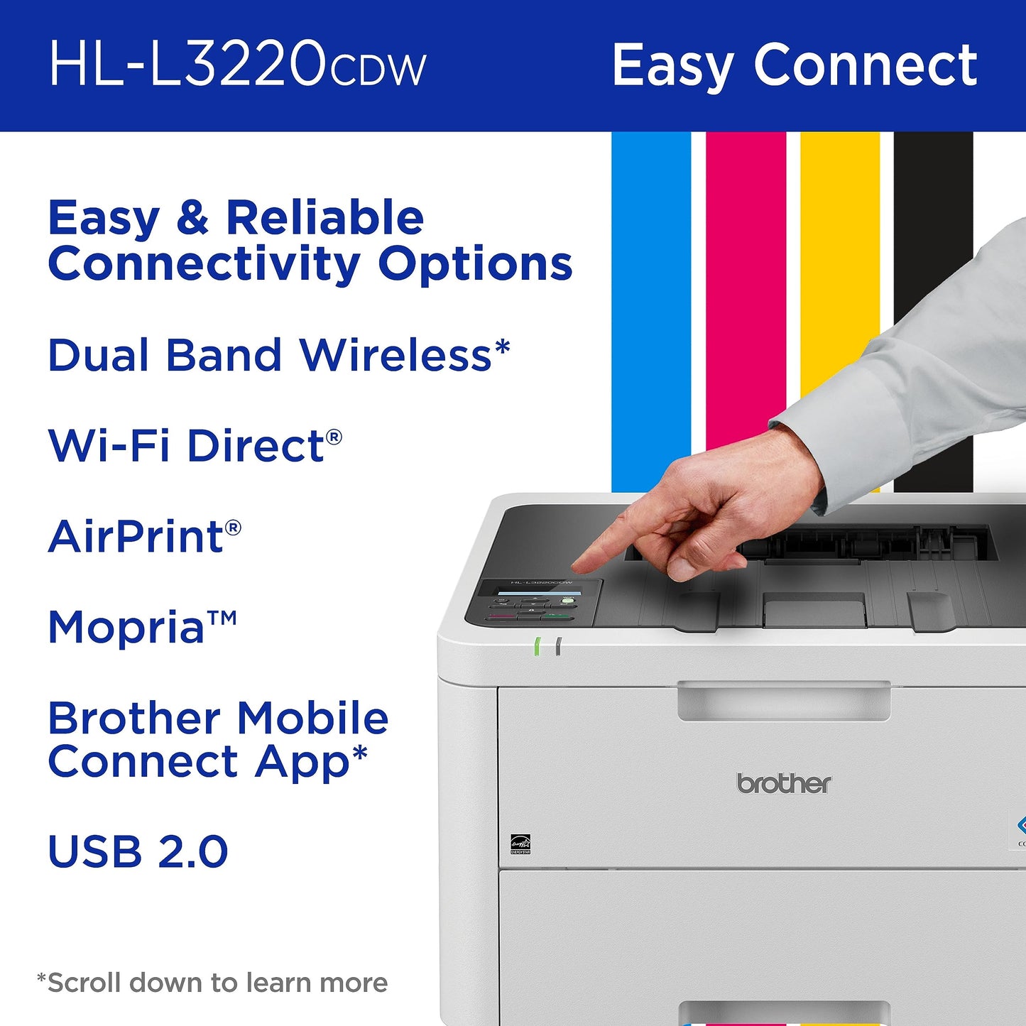 Brother Impresora láser Color con impresión inalámbrica rápida de Salida de 19 ppm, función dúplex, Compatible con Dispositivos móviles, Bandeja de Papel de 250 Hojas para impresión Profesional de