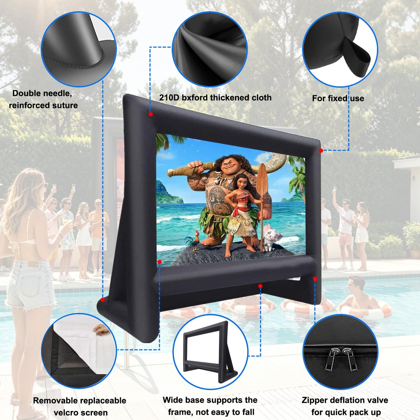 GYUEM - Pantalla de proyección de 22 pies – Pantallas de Cine inflables para Exteriores e Interiores, Ideal para Fiestas al Aire Libre y diversión en el Patio Trasero
