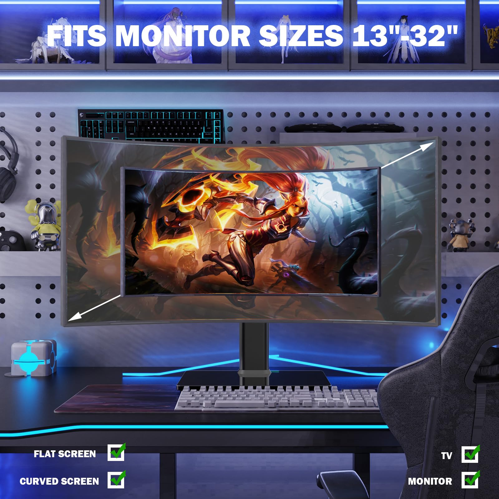 Soporte de Computadora para Monitor LCD 13-32 Pulgadas con Altura Ajustable y Rotación Vesa 85 Libras