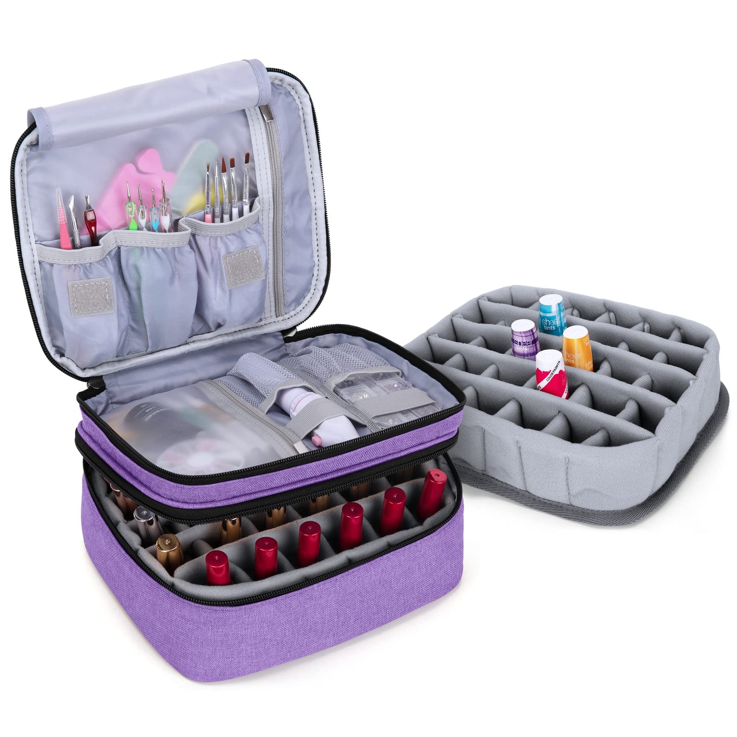 Luxja Nail Polish Carrying Case - Holds 30 Bottles (15ml - 0.5 fl.oz), Double-layer Organizer for Nail Polish and Manicure Set, Purple