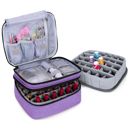 Luxja Nail Polish Carrying Case - Holds 30 Bottles (15ml - 0.5 fl.oz), Double-layer Organizer for Nail Polish and Manicure Set, Purple