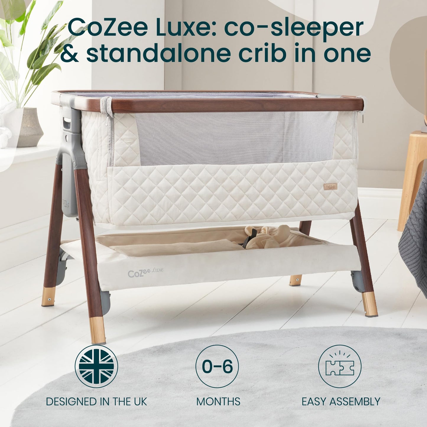Tutti Bambini CoZee Luxe Next to Me Cuna y cuna no empotrado, nogal/crema