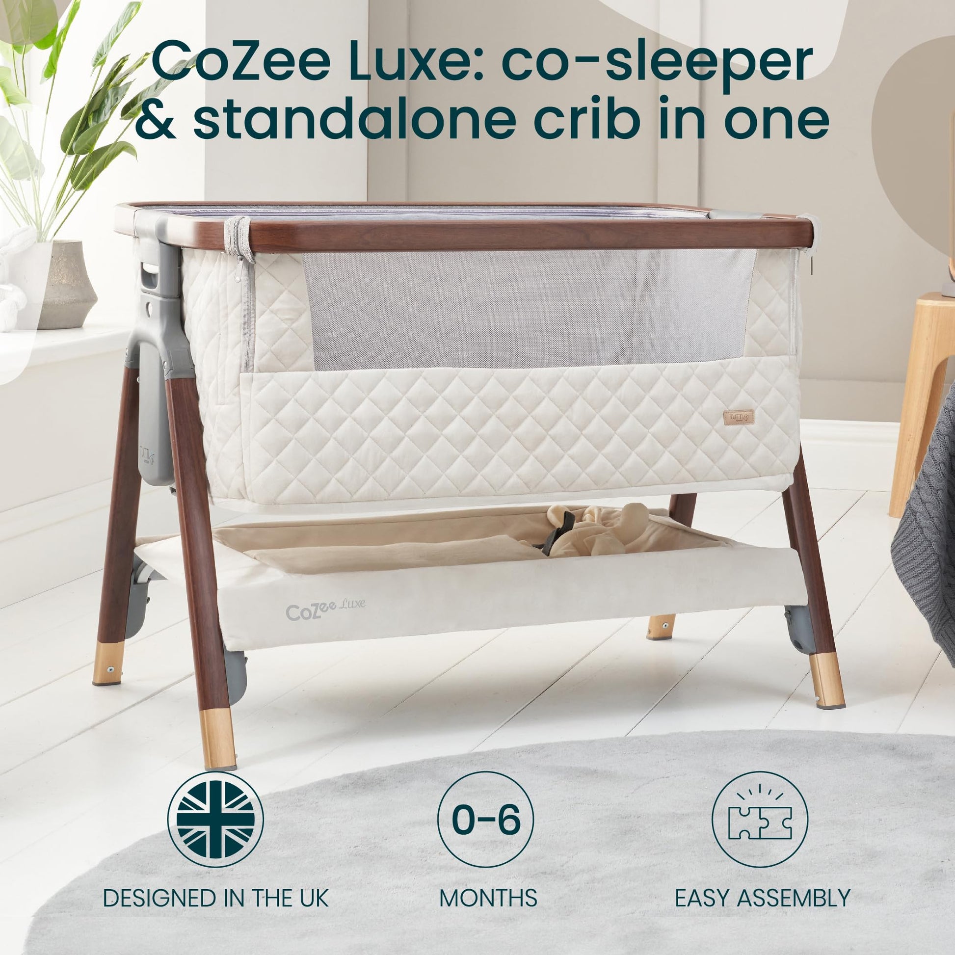Tutti Bambini CoZee Luxe Next to Me Cuna y cuna no empotrado, nogal/crema