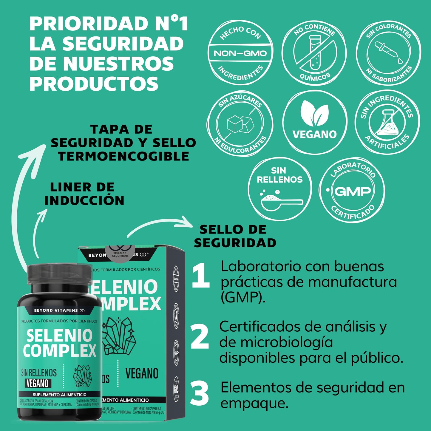 Cápsulas Seleniometionina Veganas con Vitamina E, Moringa y Raíz de Cúrcuma