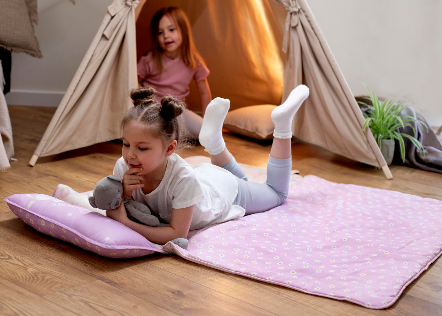 Maison d'Hermine - Tapete para dormir con almohada y manta reutilizables de 55 x 27 x 1.5 pulgadas, para niños y niñas, tapete para dormir preescolar con correas de transporte de hombros, tela de