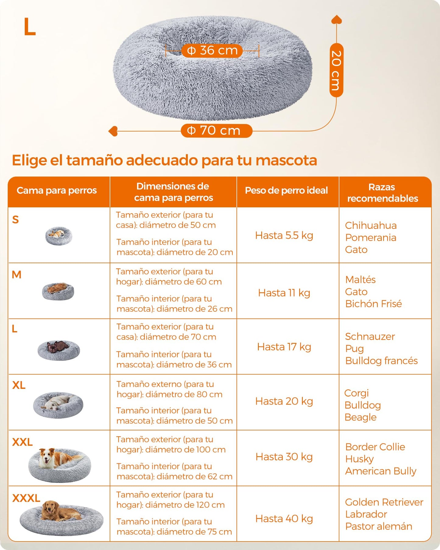 Cama de Perros Feandrea Gris Ombré con Cojín Central Extraíble y Lavable
