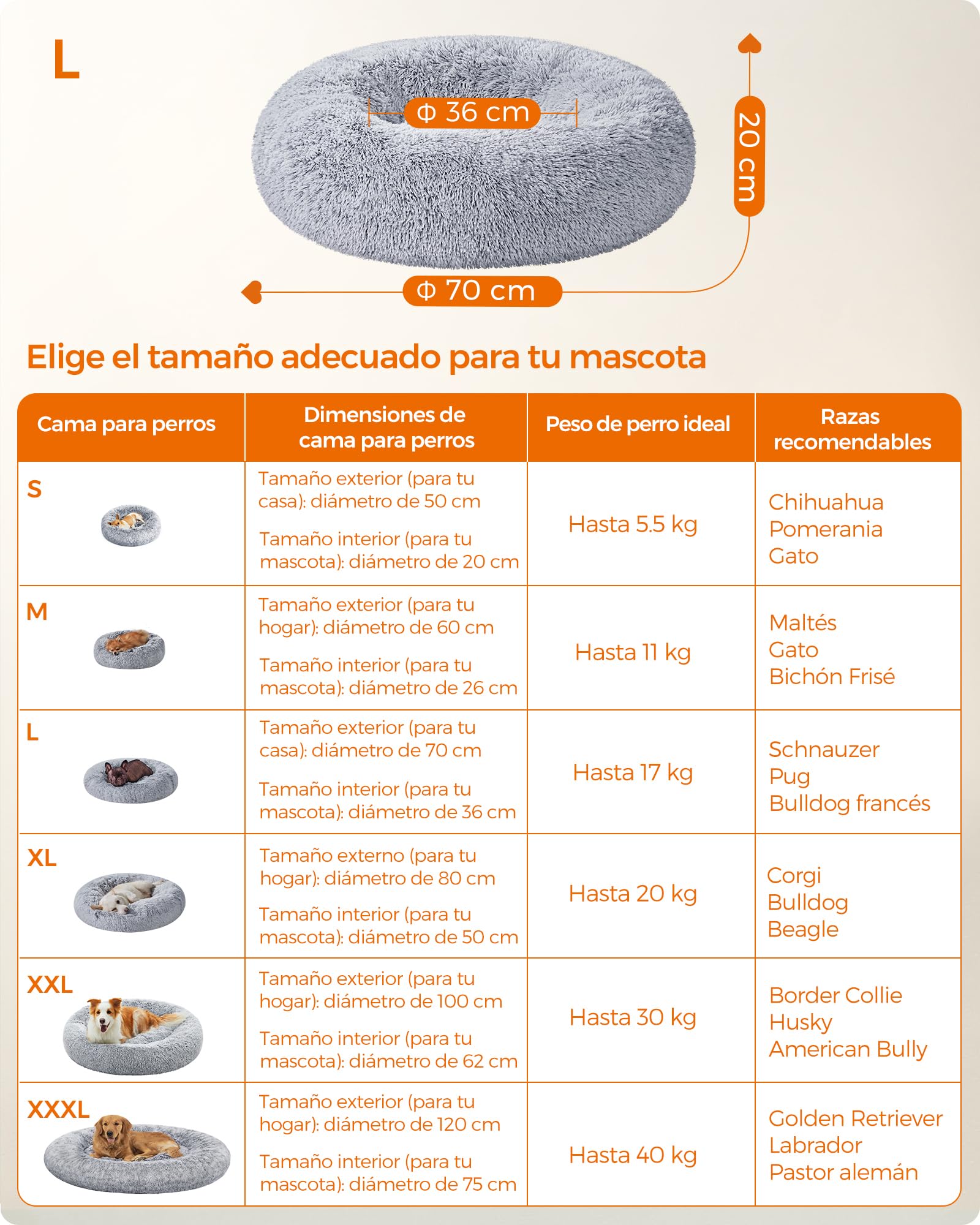 Cama de Perros Feandrea Gris Ombré con Cojín Central Extraíble y Lavable