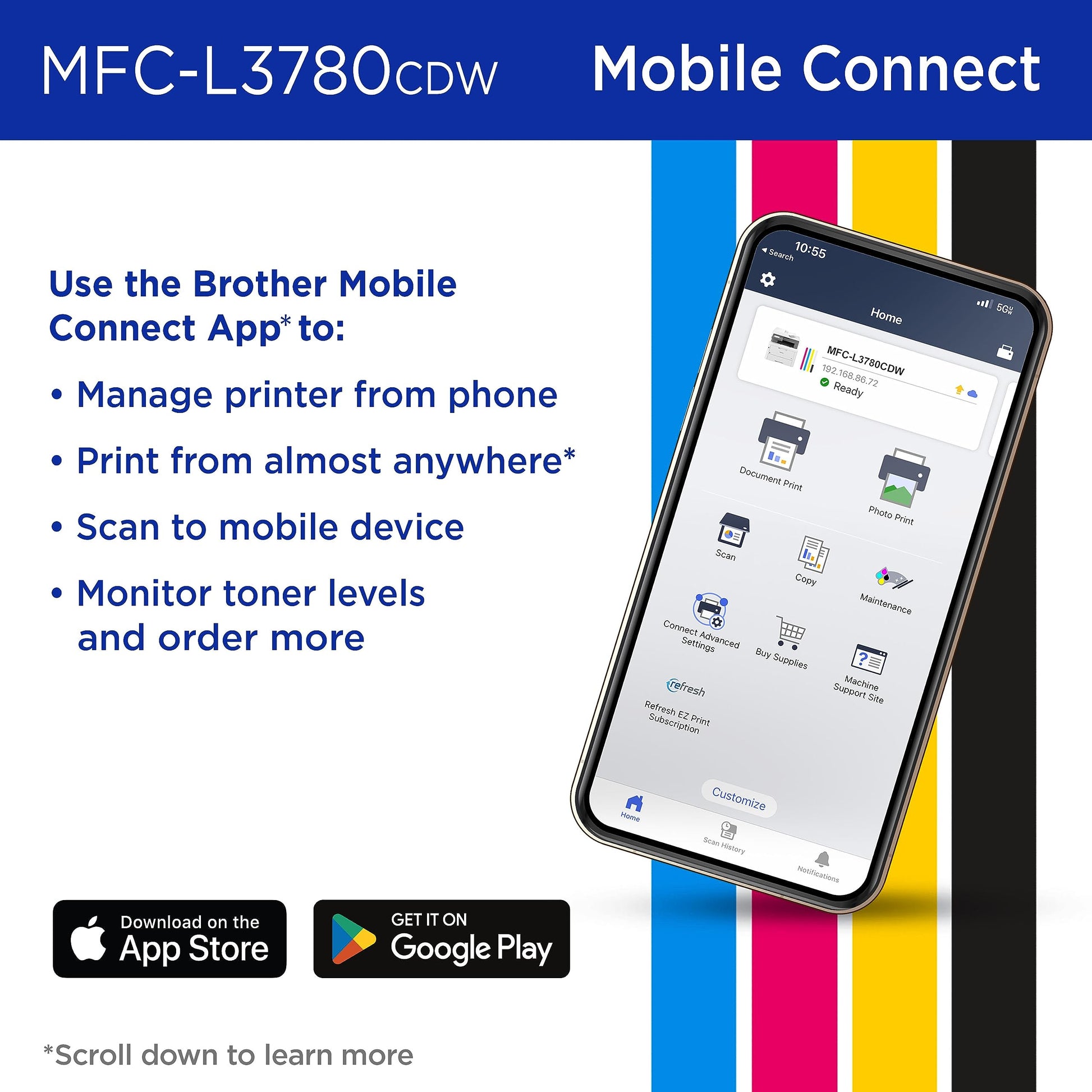 Brother MFC-L3780CDW Impresora Digital inalámbrica en Color Todo en uno con Salida de Calidad láser, Copia y escaneo dúplex de una Sola pasada, Incluye Prueba de suscripción de actualización de 4