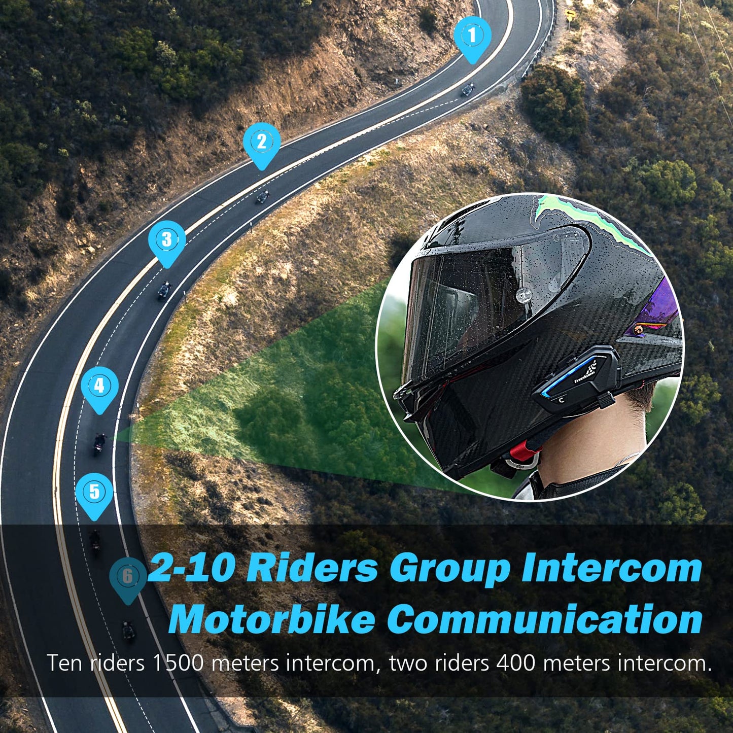 FreedConn - Juego de 2 auriculares Bluetooth para motocicleta con intercomunicador, IP67, impermeable, 1100 mAh (negro)
