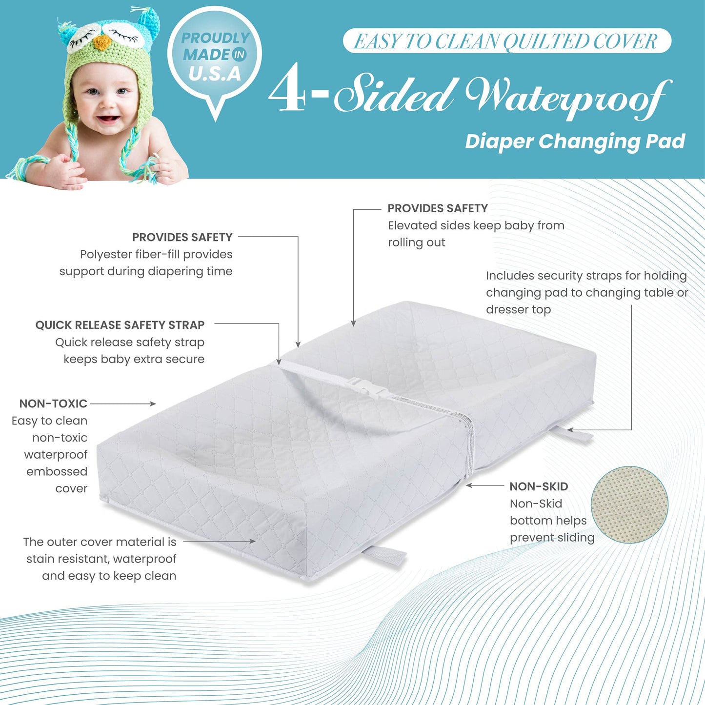 LA Baby 4 Sided Changing Pad, White, 32"