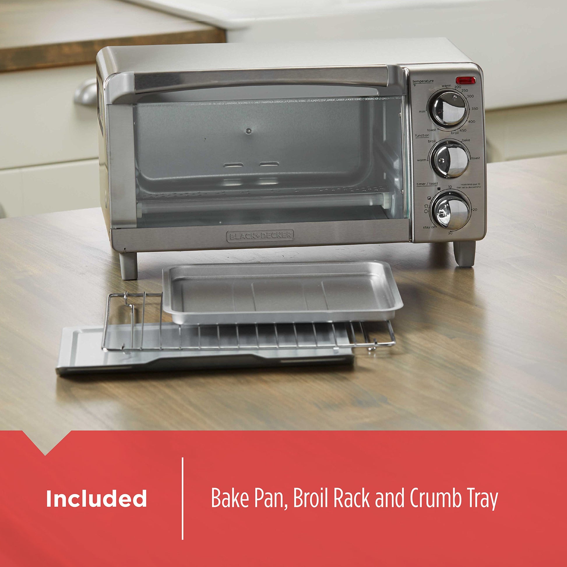 Black+Decker TO1760SS - Horno tostador de 4 rebanadas con convección natural, acero inoxidable