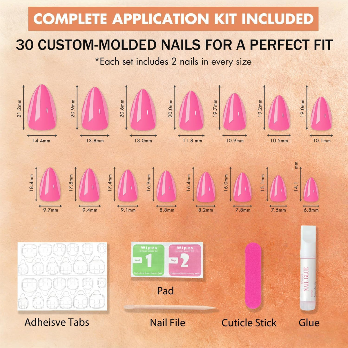 SXVME Uñas postizas cortas almendradas color rosa nude cromado, uñas postizas lindas con acabado brillante y diseño de espejo, uñas postizas stiletto con purpurina brillante, uñas de gel.