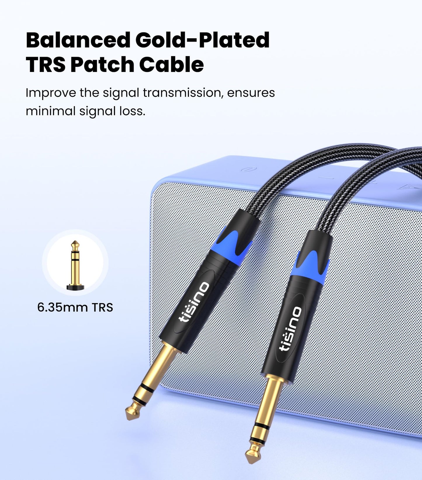 TISINO Cable TRS de 6,35 mm, trenzado de nailon de 6,35 mm, cable de audio balanceado, macho a macho, 5 metros