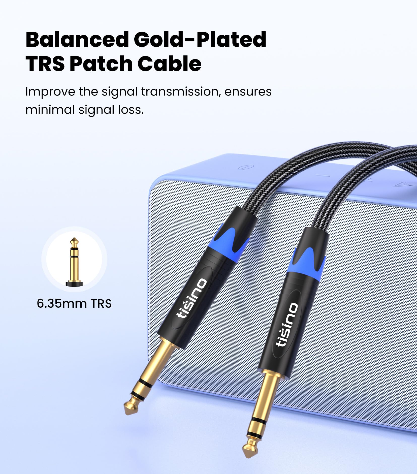 TISINO Cable TRS de 6,35 mm, trenzado de nailon de 6,35 mm, cable de audio balanceado, macho a macho, 5 metros