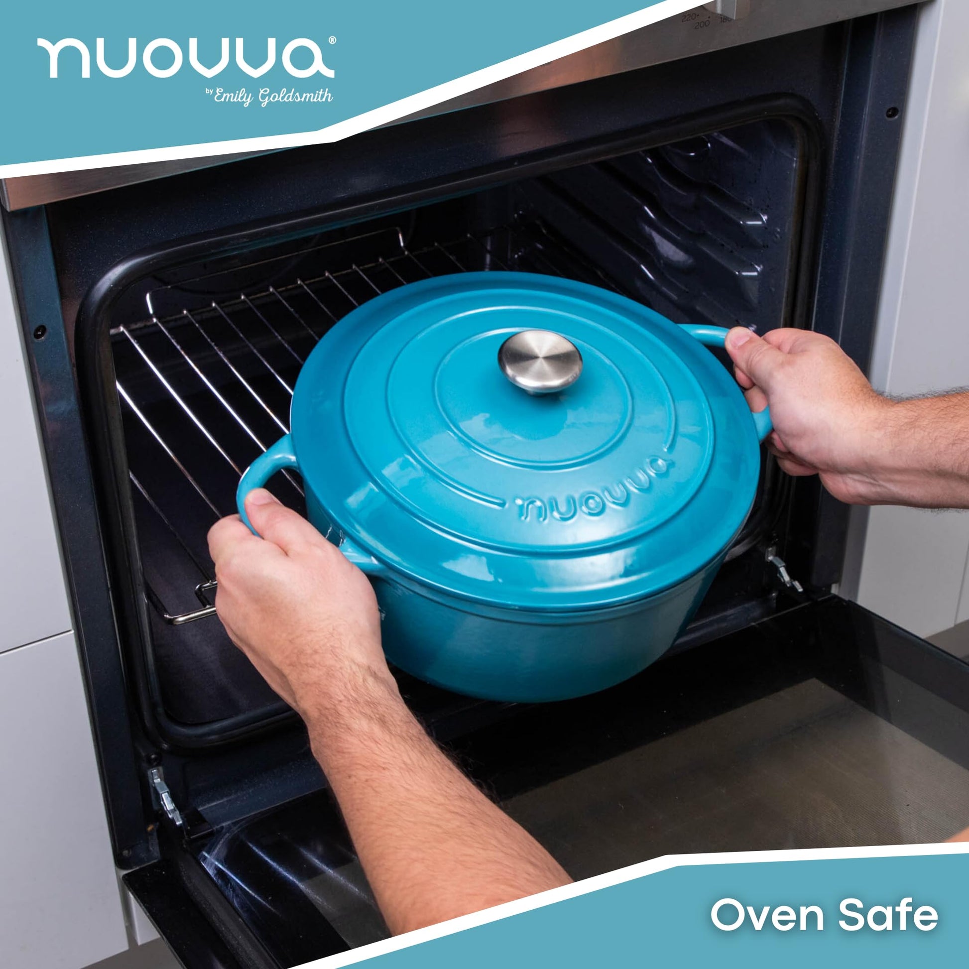 Nuovva - Horno holandés de hierro fundido con tapa - Cacerola esmaltada antiadherente - Utensilios de cocina resistente para horno holandés - Azul, 7.3 cuartos de galón, 30 cm