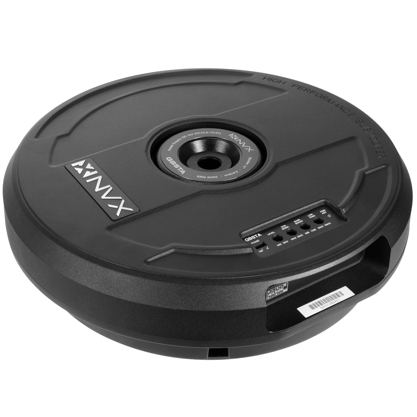 NVX QBSTA 900 W Max (300 W RMS) Subwoofer de 11 Pulgadas con Amplificador Incorporado y Control Remoto de Graves, Fácil de Instalar en Coches