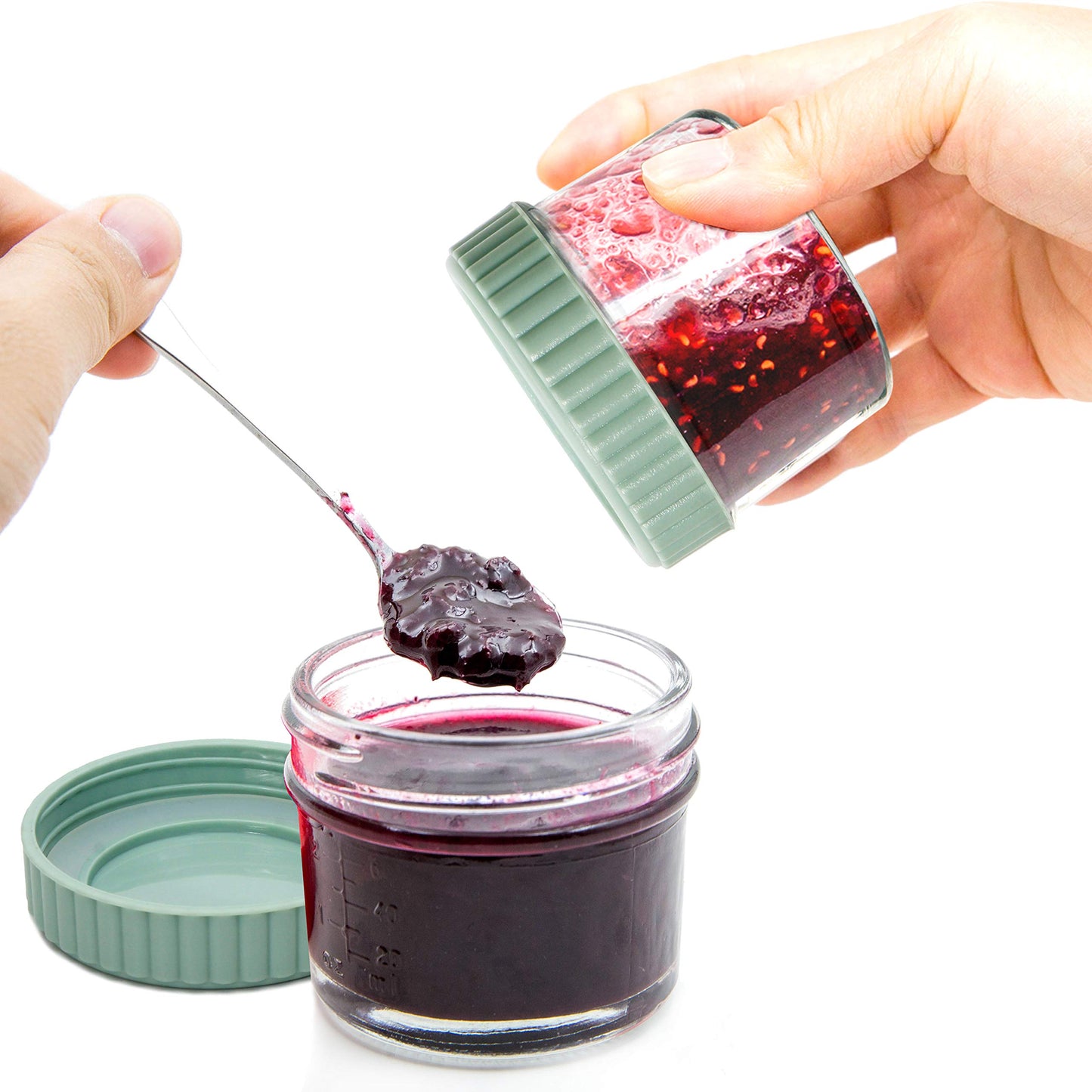 Youngever - Contenedores de vidrio apilables para alimentos para bebés, 4 onzas, con tapas herméticas, tarros de vidrio con tapas, 8 colores urbanos (8 juegos)