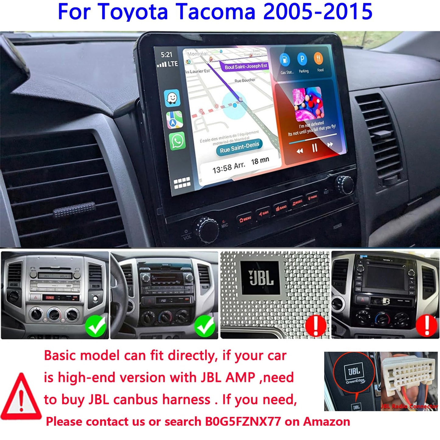 Radio estéreo de coche de 10.1 pulgadas para Toyota Tacoma 2005-2015 con visualización inalámbrica CarPlay/Android Auto/visualización táctil/SWC/GPS Navigation/BT/WiFi FM cámara de respaldo botón