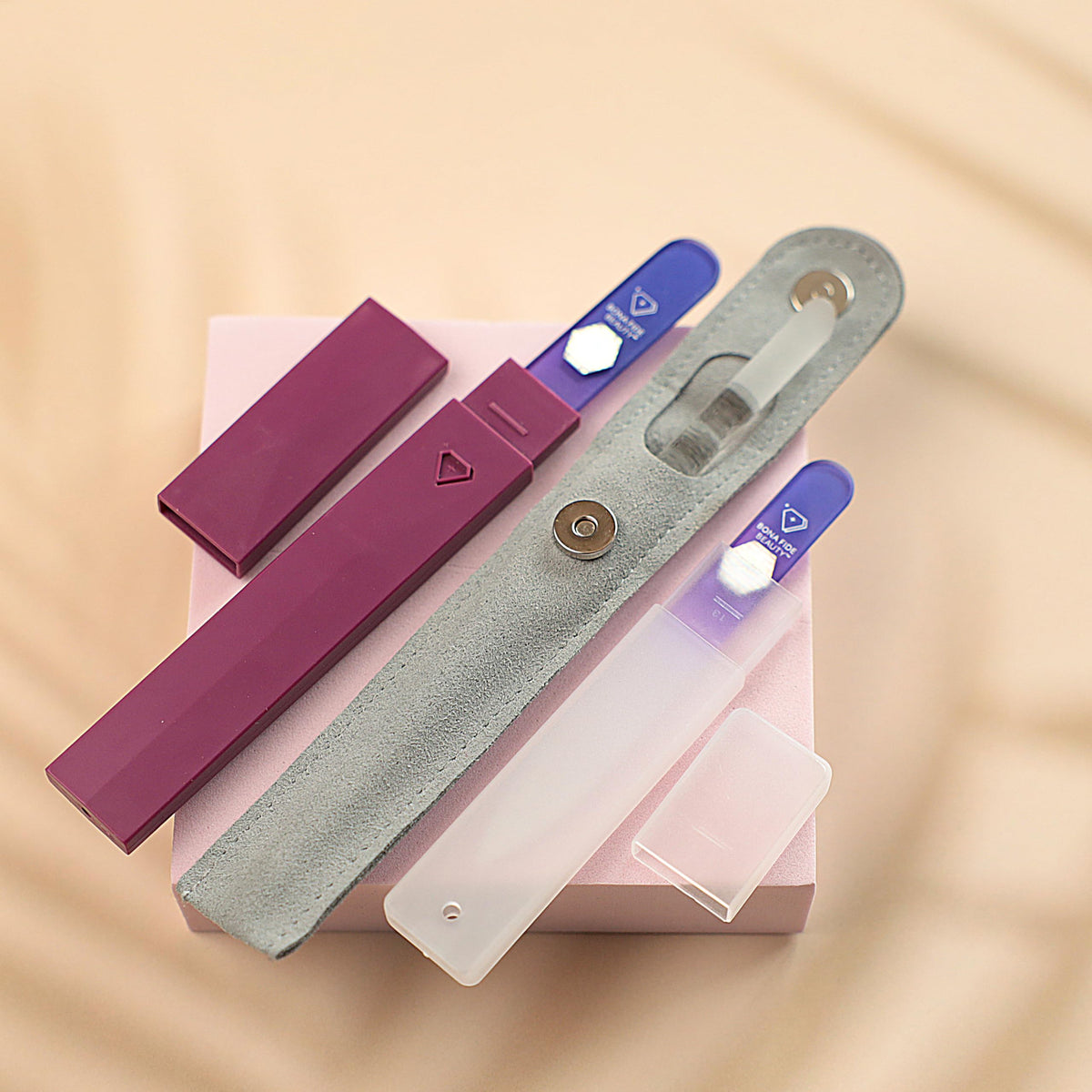 Bona Fide Beauty Crystal Nail Files - 3 Piece Violet Genuine Czech Glass Nail Files with Cases - Best Nail Files for Nail Care & Nail Art - Great Manicure & Pedicure Glass Fingernail Files