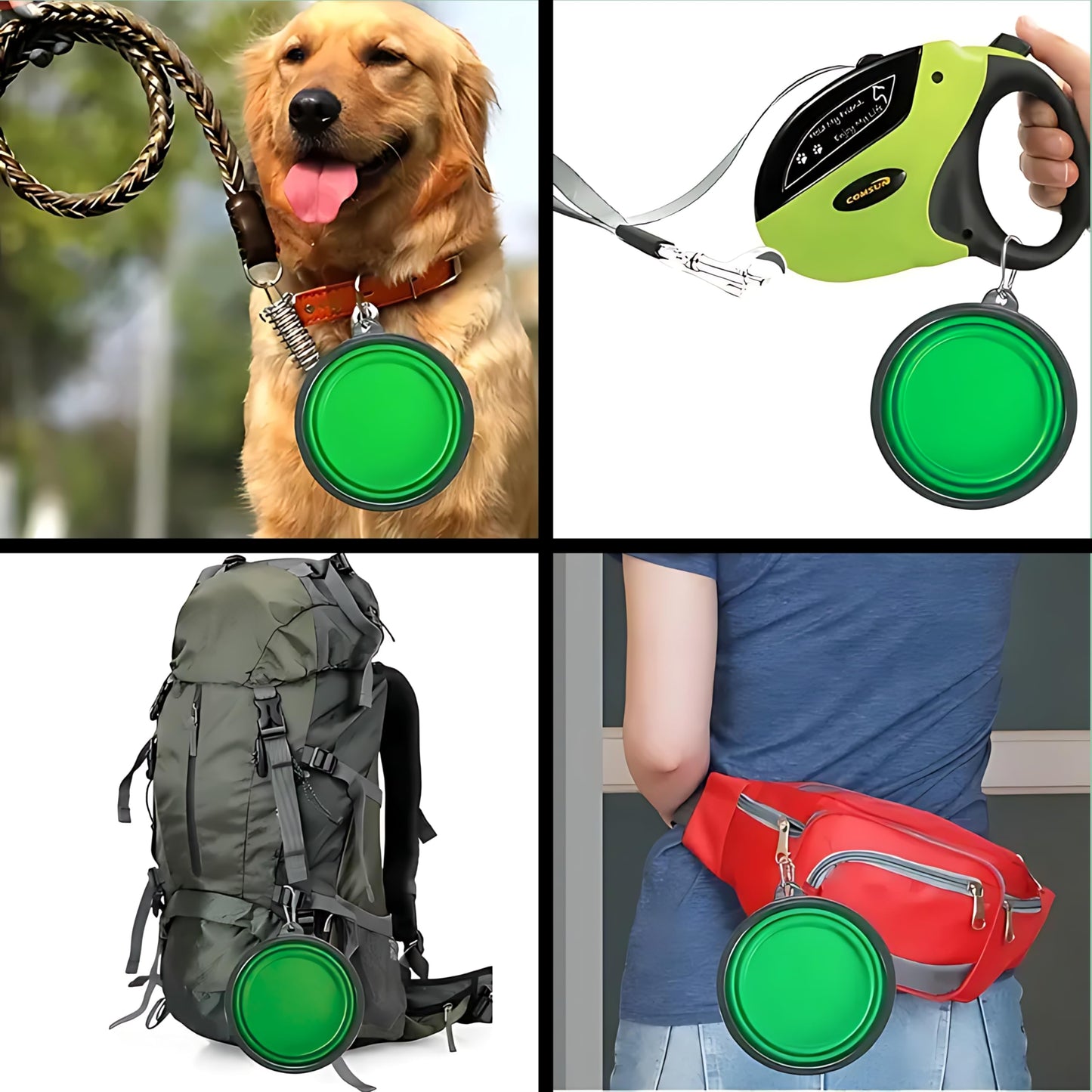 GlobalUP Plato para Perro, Bebedero para Perro. Contenedor para croquetas Plegable. Tazon para alimento y Agua para Mascotas retractil Gato y Perro, fácil de Limpiar. (Verde, L/XL)