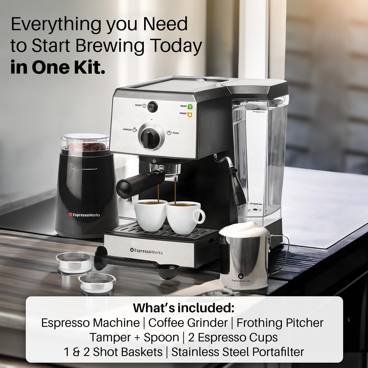 Máquina de Espresso y Cappuccino Barista Empaque Completo EspressoWorks Acero Inoxidable