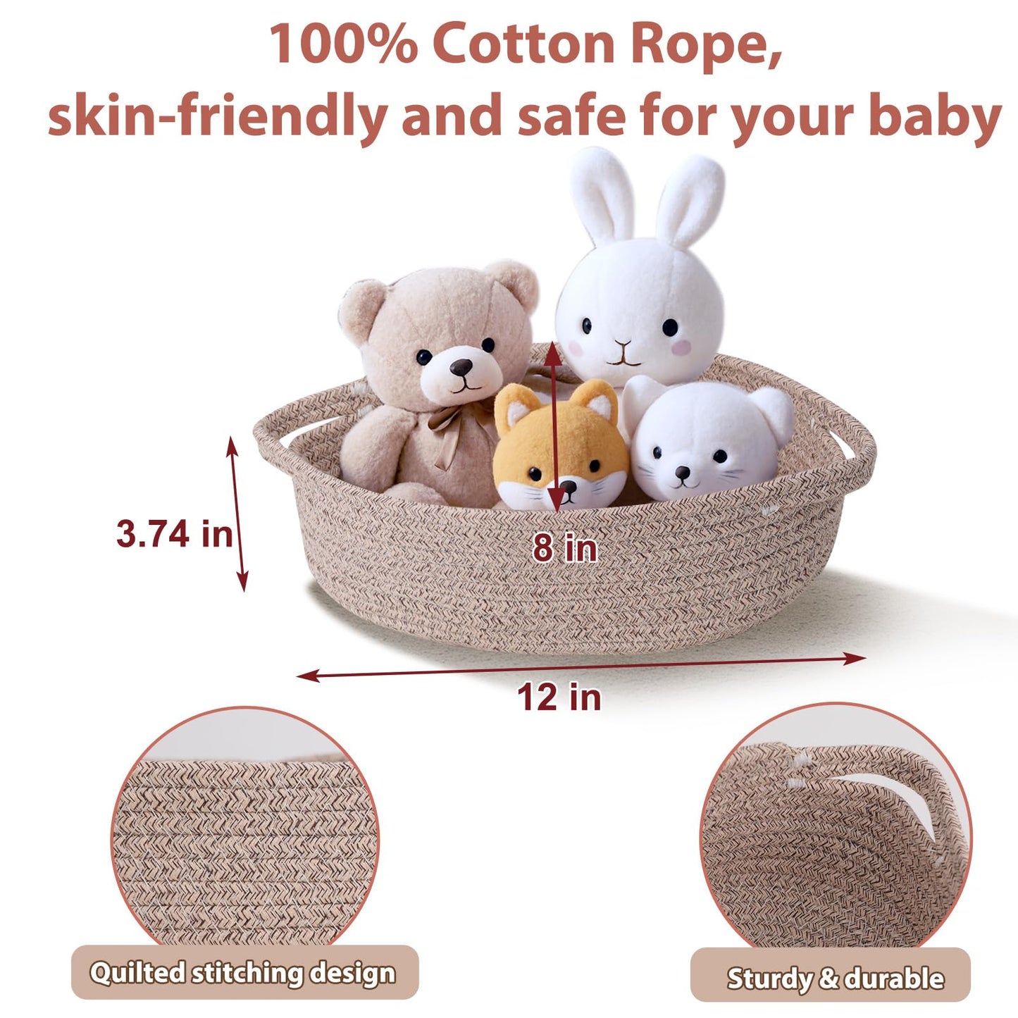 LWYMX - Cesta pequeña con bolsas de regalo y cintas, cesta tejida pequeña, bonita cuerda de algodón ovalada, regalos con asa, cesta de almacenamiento de mimbre vacía para bebés y fiestas de bebés (1