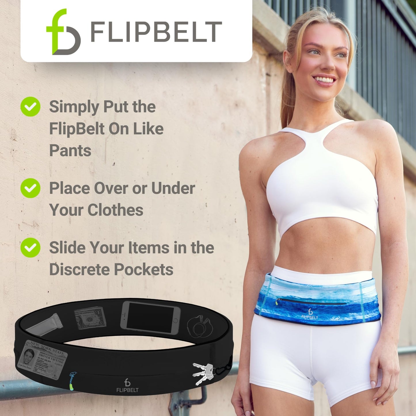 Cinturón de Entrenamiento FlipBelt Negro Mediano para Correr y Fitness