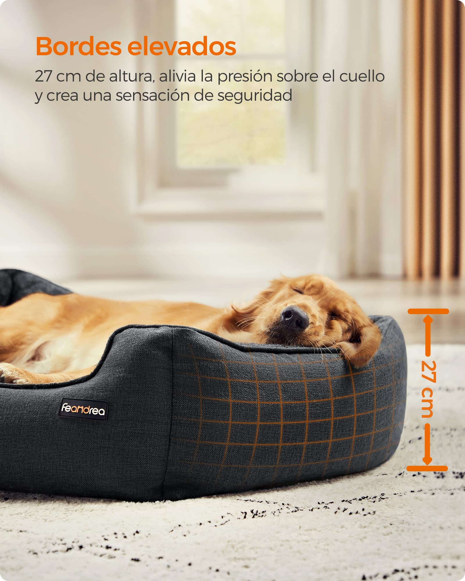 Feandrea Cama para Perros, Sofá para Mascotas, 110 x 75 x 27 cm, Bordes Elevados, XL, para Perros Grandes, Gris Oscuro MPGW012G01