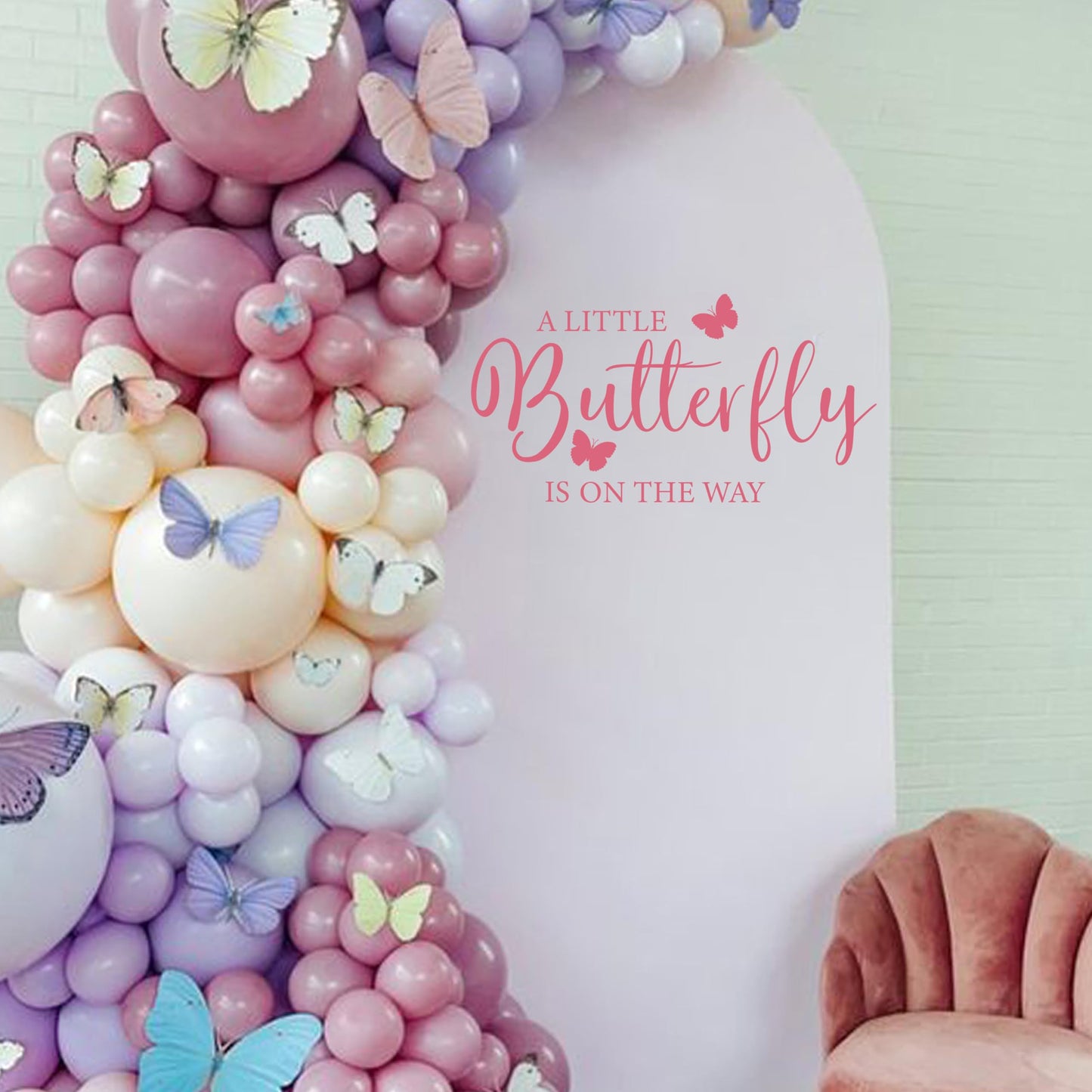ZAIBIANHAO - Calcomanía con diseño de mariposa, diseño de mariposa, diseño de arco de baby shower, diseño de género, para baby shower (calcomanía rosa mariposa)